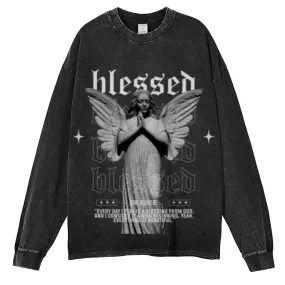 Oversized Vintage Washed Blessed Angel Graphic Sweatshirt