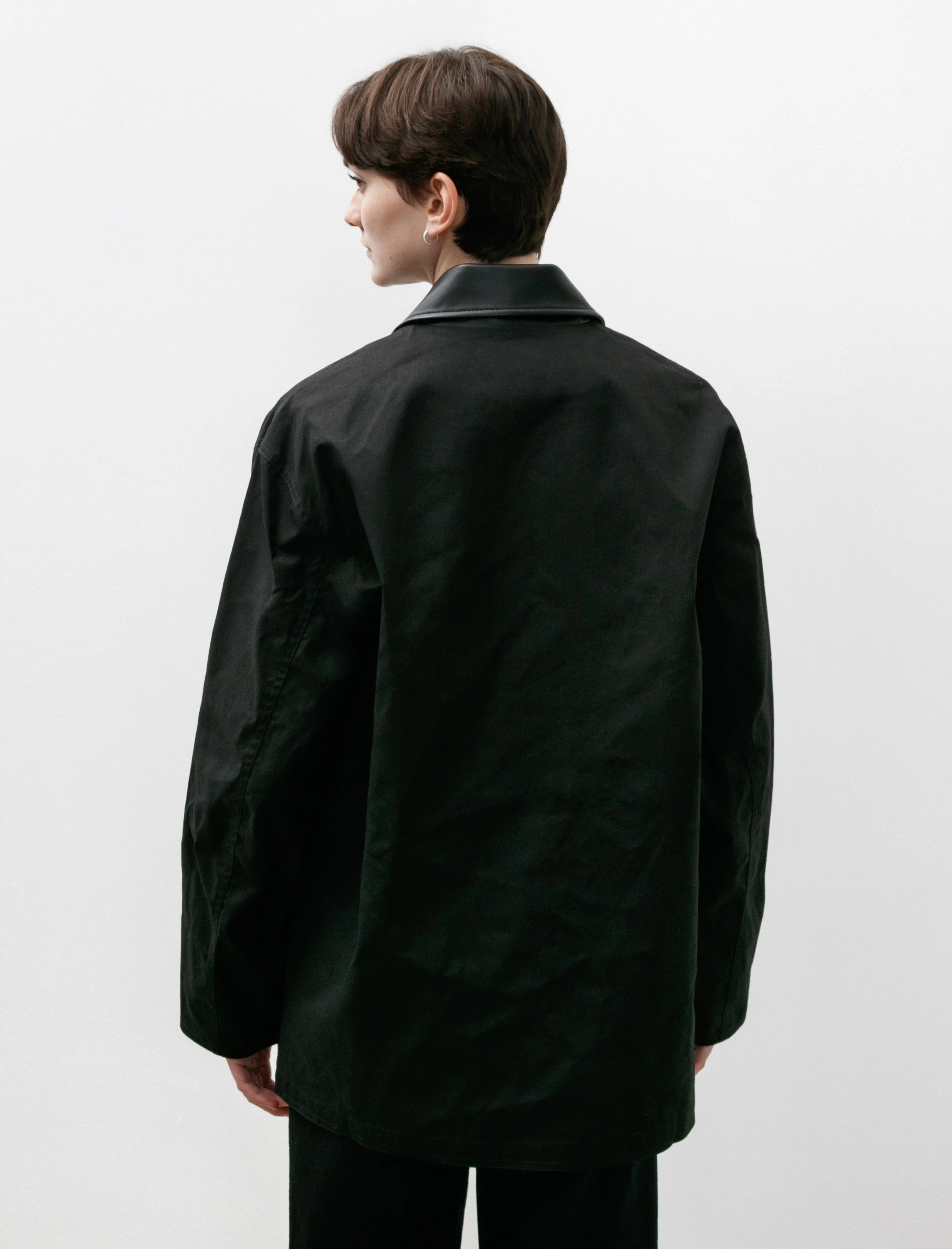 Oversized Water Repellant Blouson with Leather Patch Black