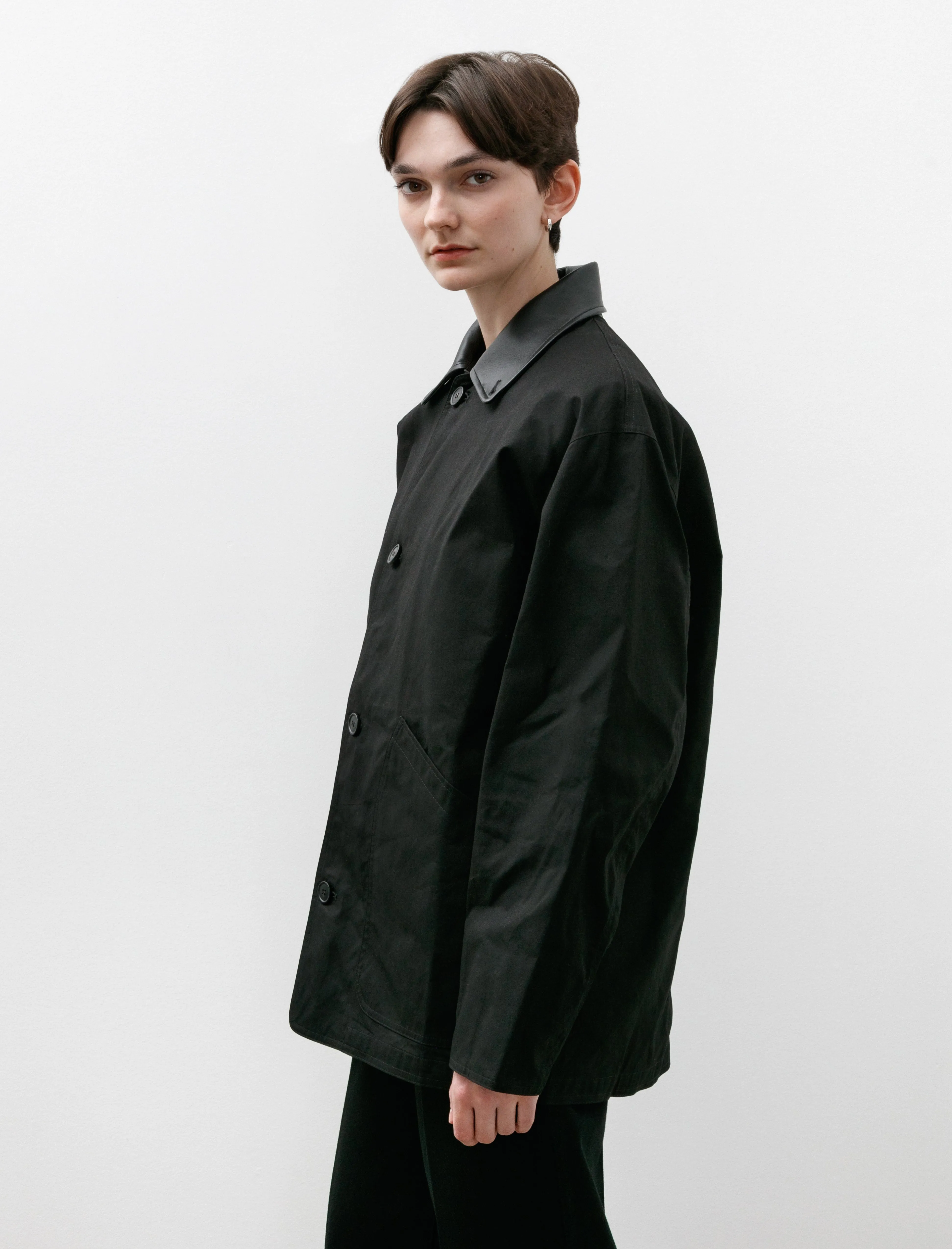 Oversized Water Repellant Blouson with Leather Patch Black