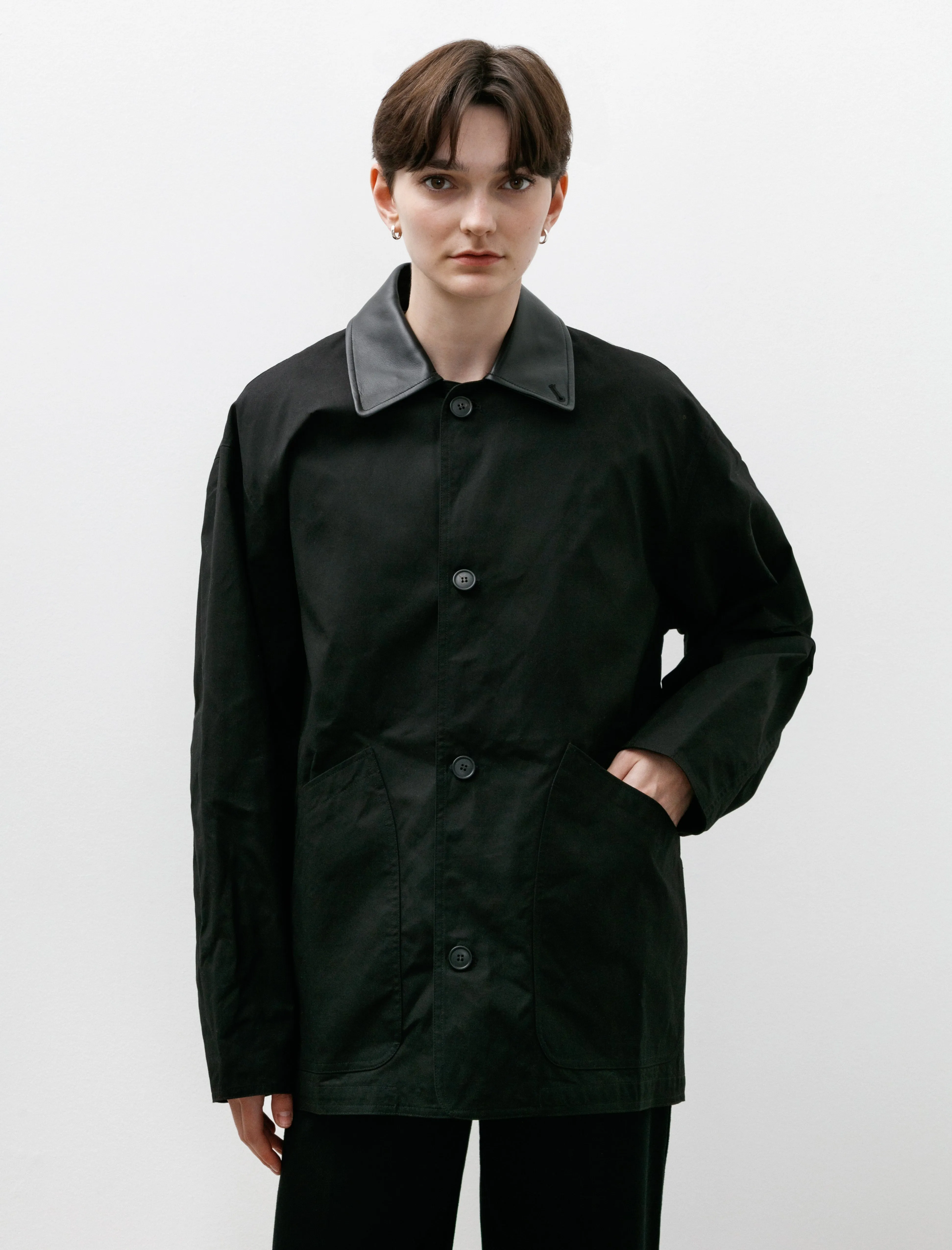 Oversized Water Repellant Blouson with Leather Patch Black