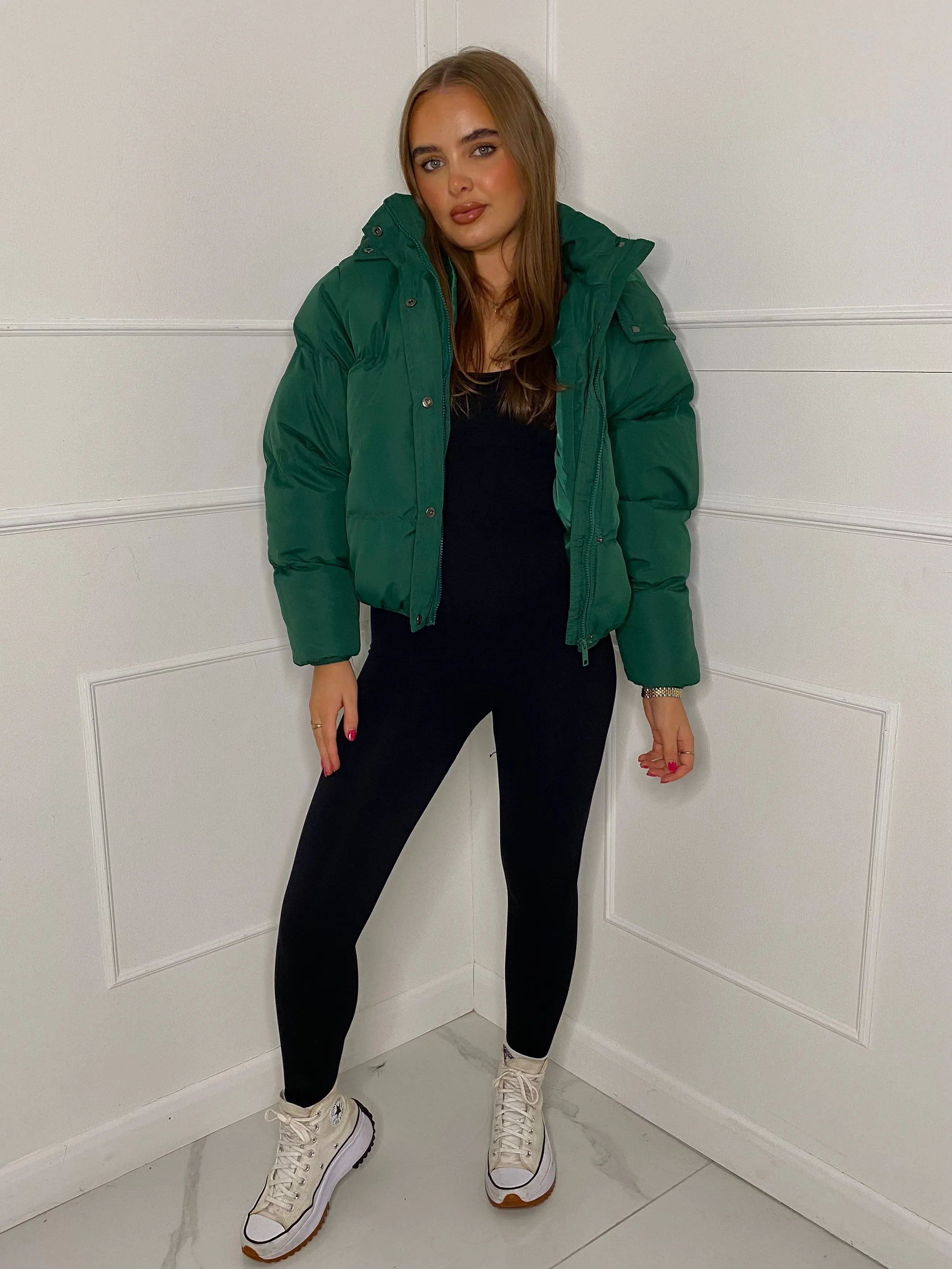 Padded Oversized Puffer Coat - Dark Green