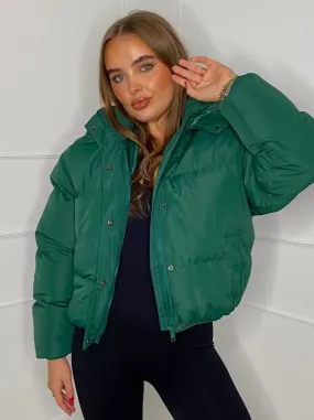 Padded Oversized Puffer Coat - Dark Green