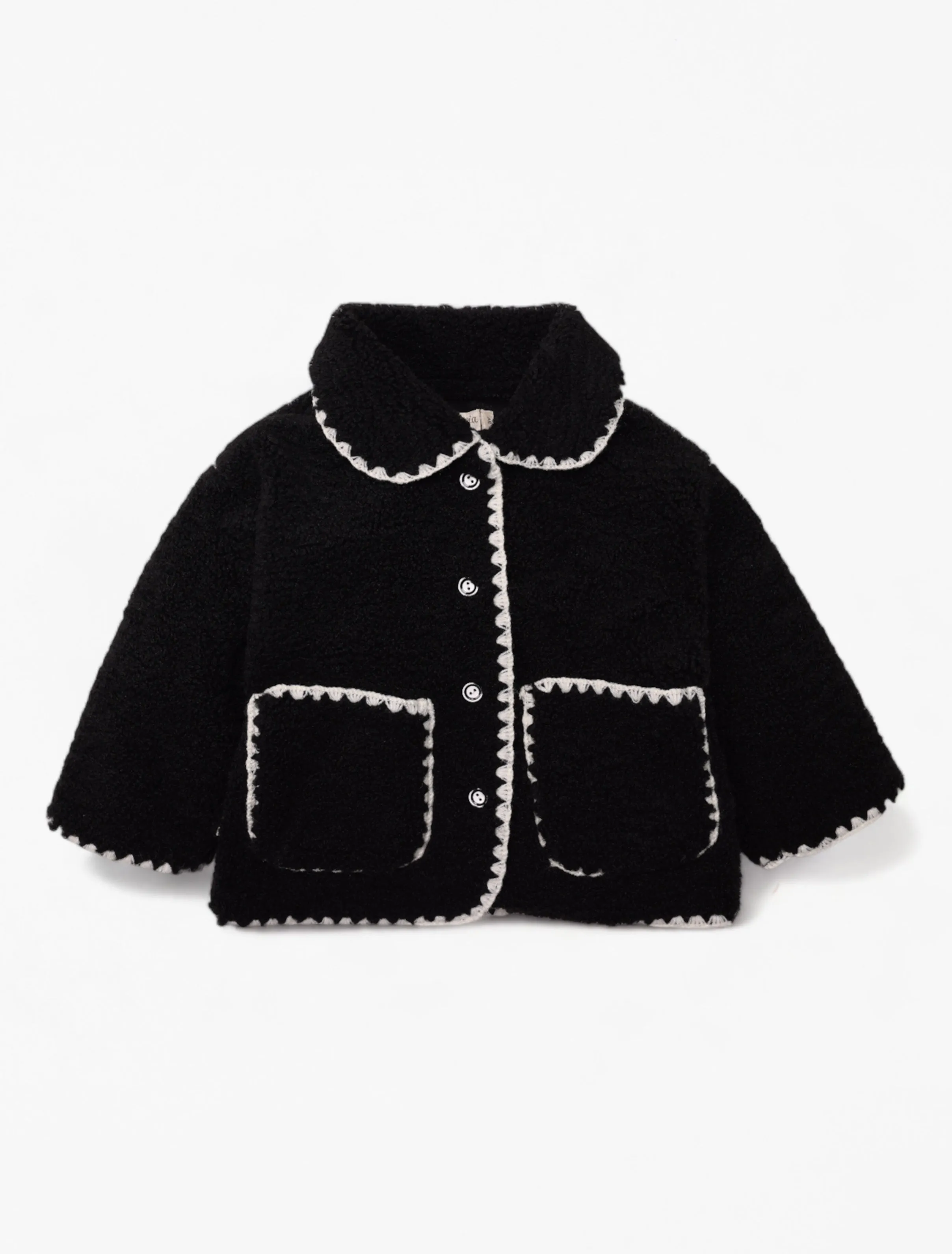 Paddy Faux Sherpa Fleece Coat in Jet Black