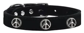 Peace Sign Widget Genuine Leather Dog Collar Black 16