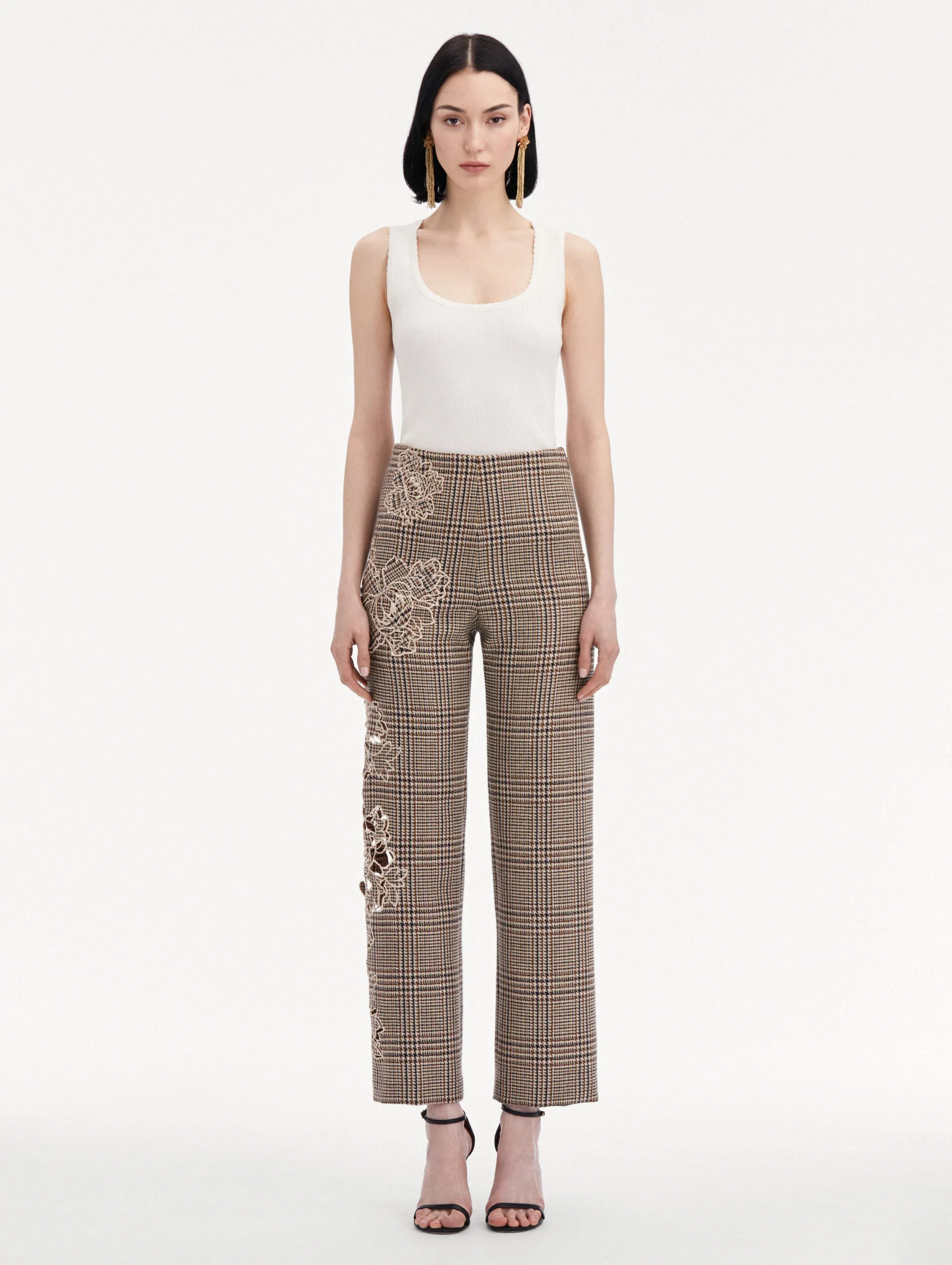 Peony Guipure Appliqué Plaid Pant