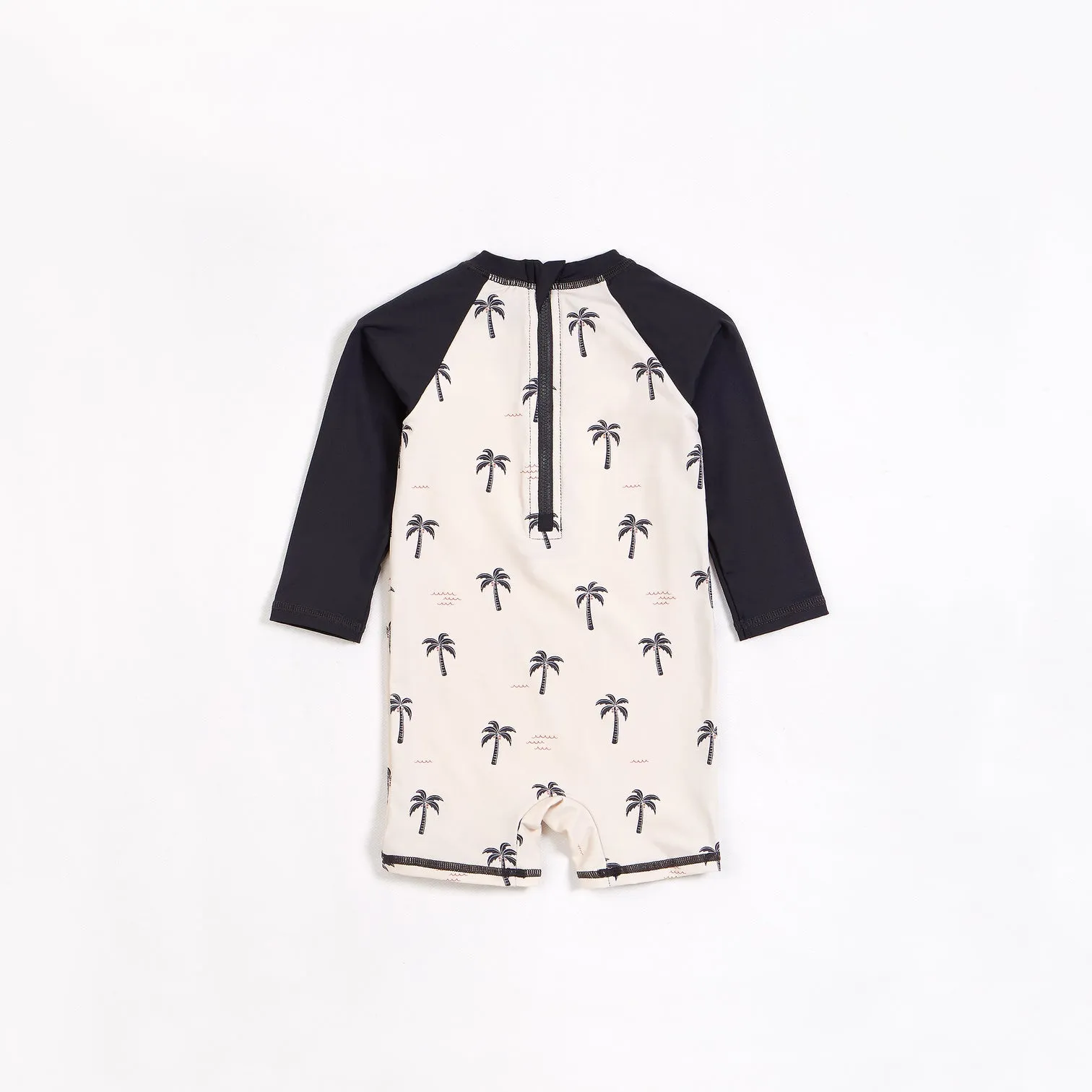 Petit Lem Palm Trees on Crème Long Sleeve Swim Romper