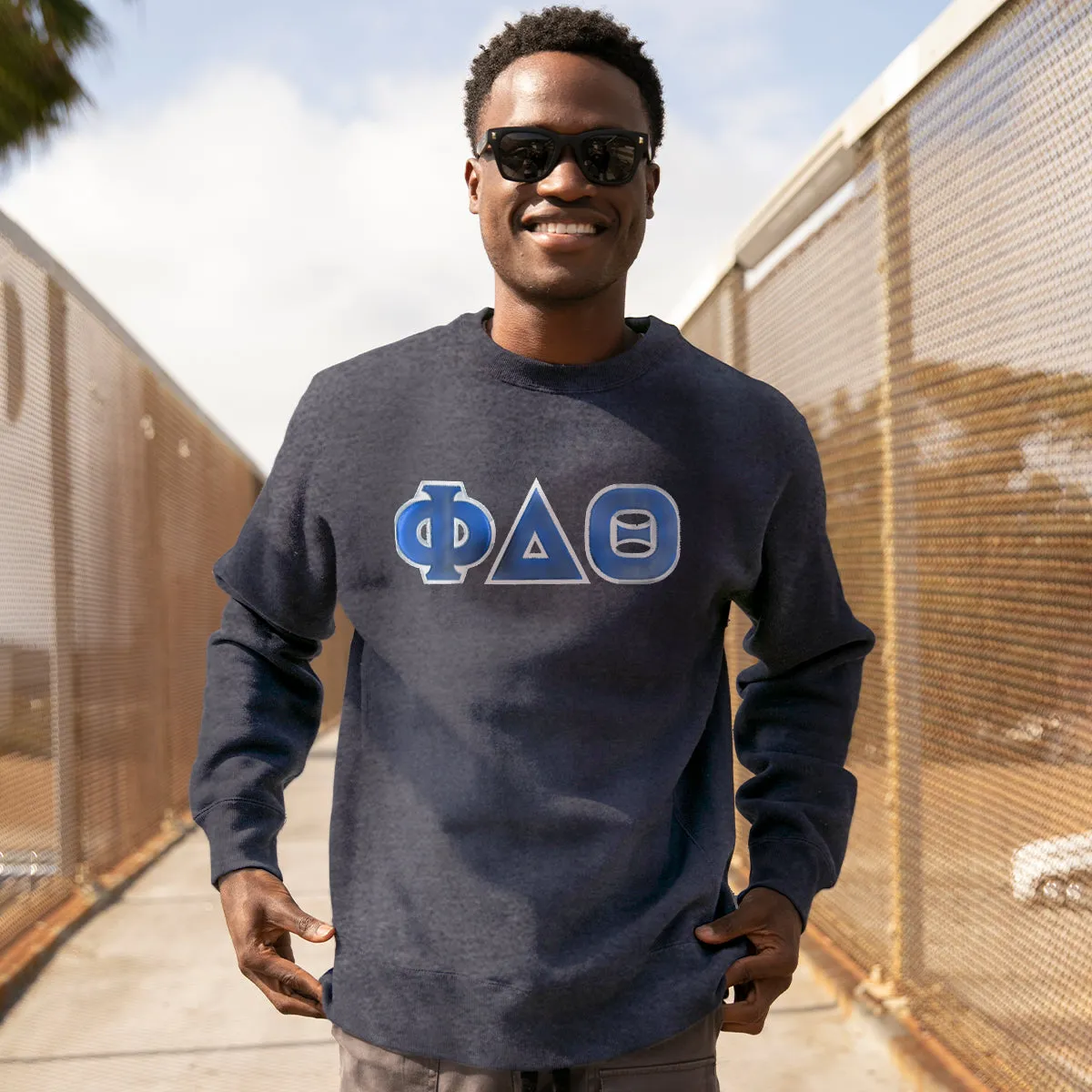 Phi Delt Dark Heather Crew Neck Sweatshirt with Sewn On Letters