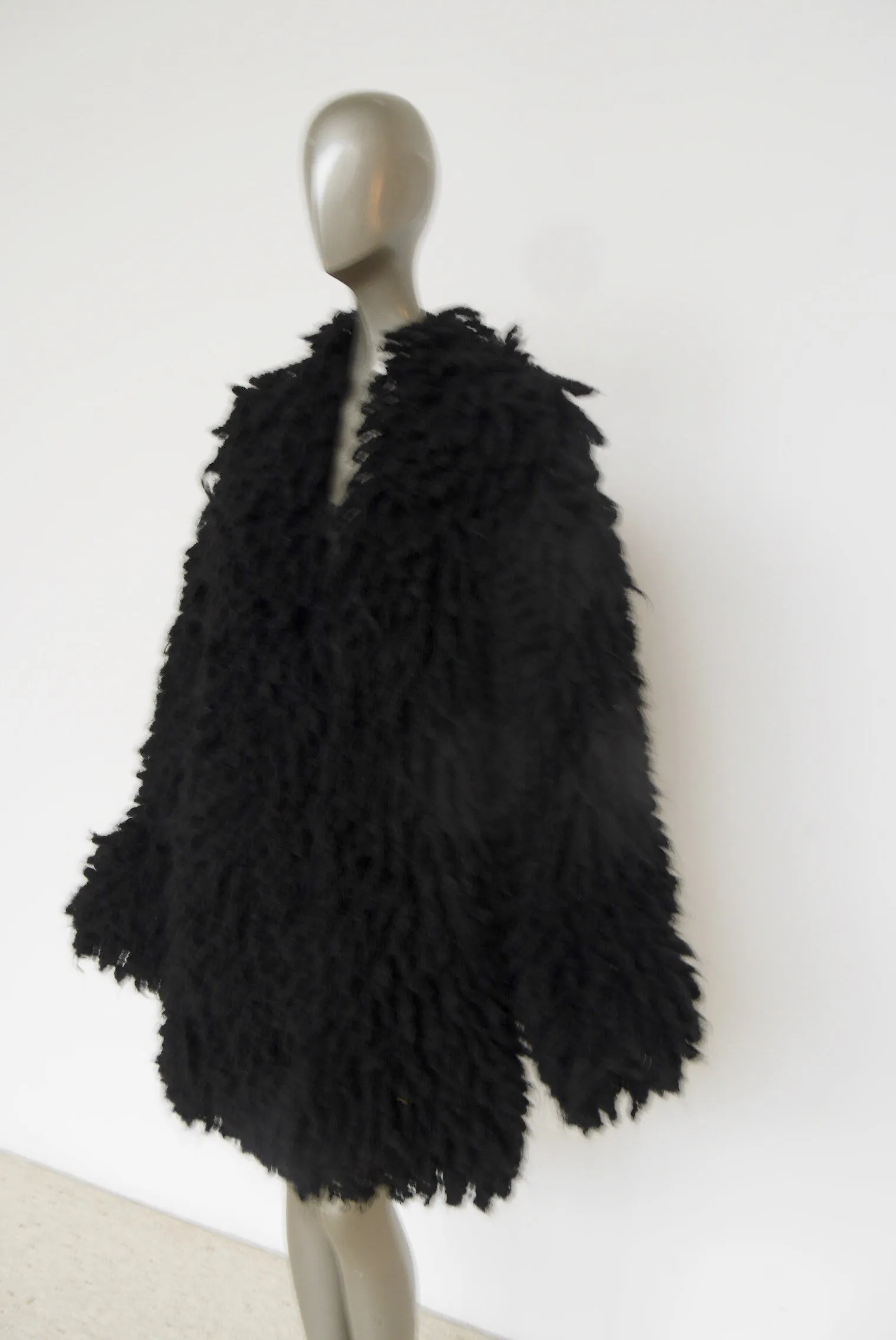 Pierre Balmain avant-garde wool / mohair fringed rag coat