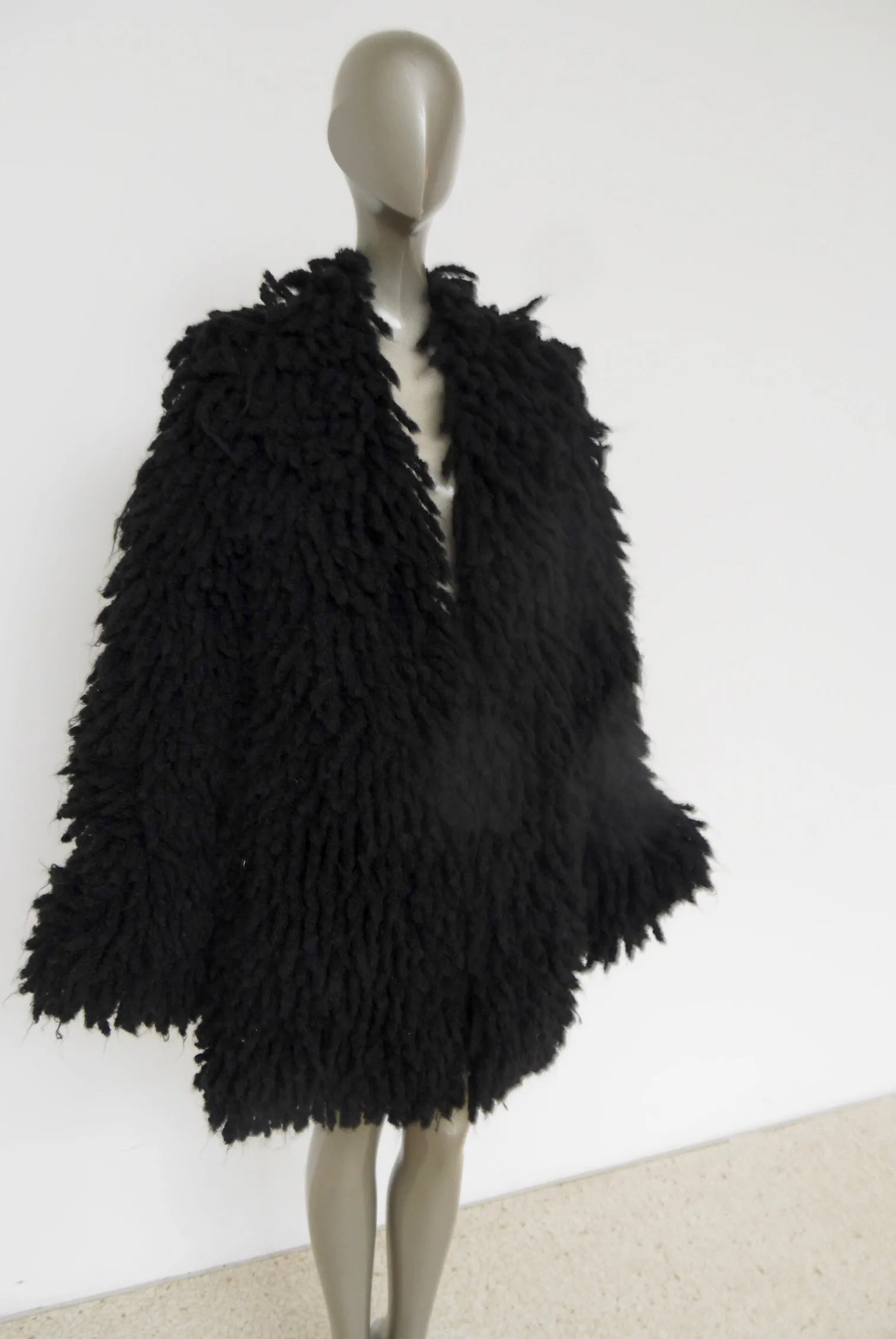 Pierre Balmain avant-garde wool / mohair fringed rag coat