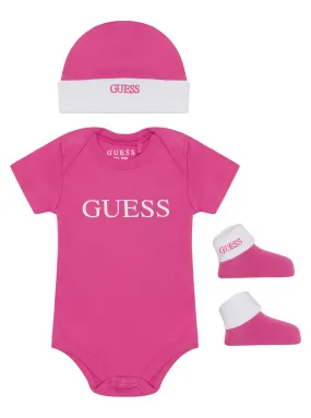 Pink Logo Bodysuit Hat And Socks 3-Piece Set (3-12m)