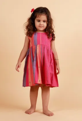 Pink Multicolor Stripe Flared Woven Dress