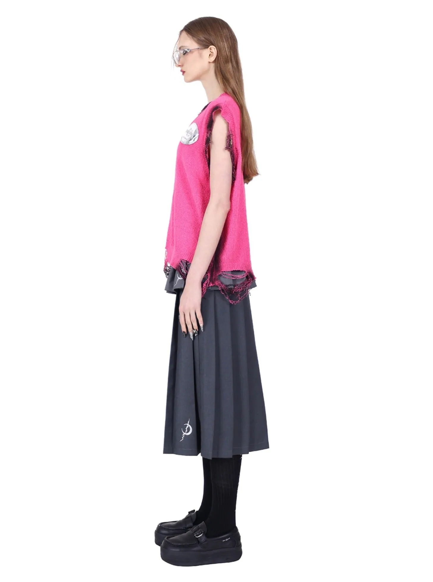 PINKSPINK Gothic Tiered Pleated Skirt - Charcoal Gray