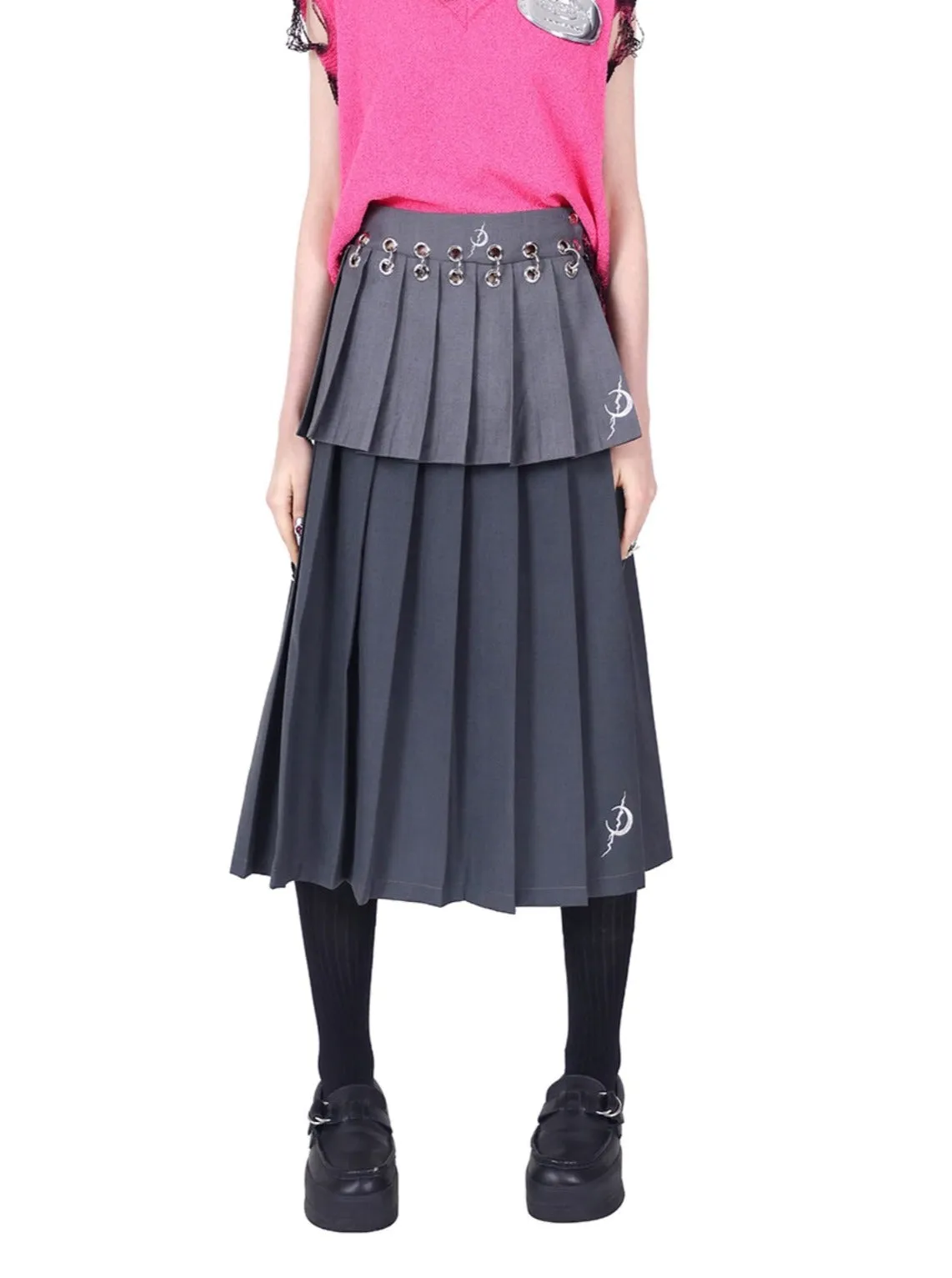 PINKSPINK Gothic Tiered Pleated Skirt - Charcoal Gray