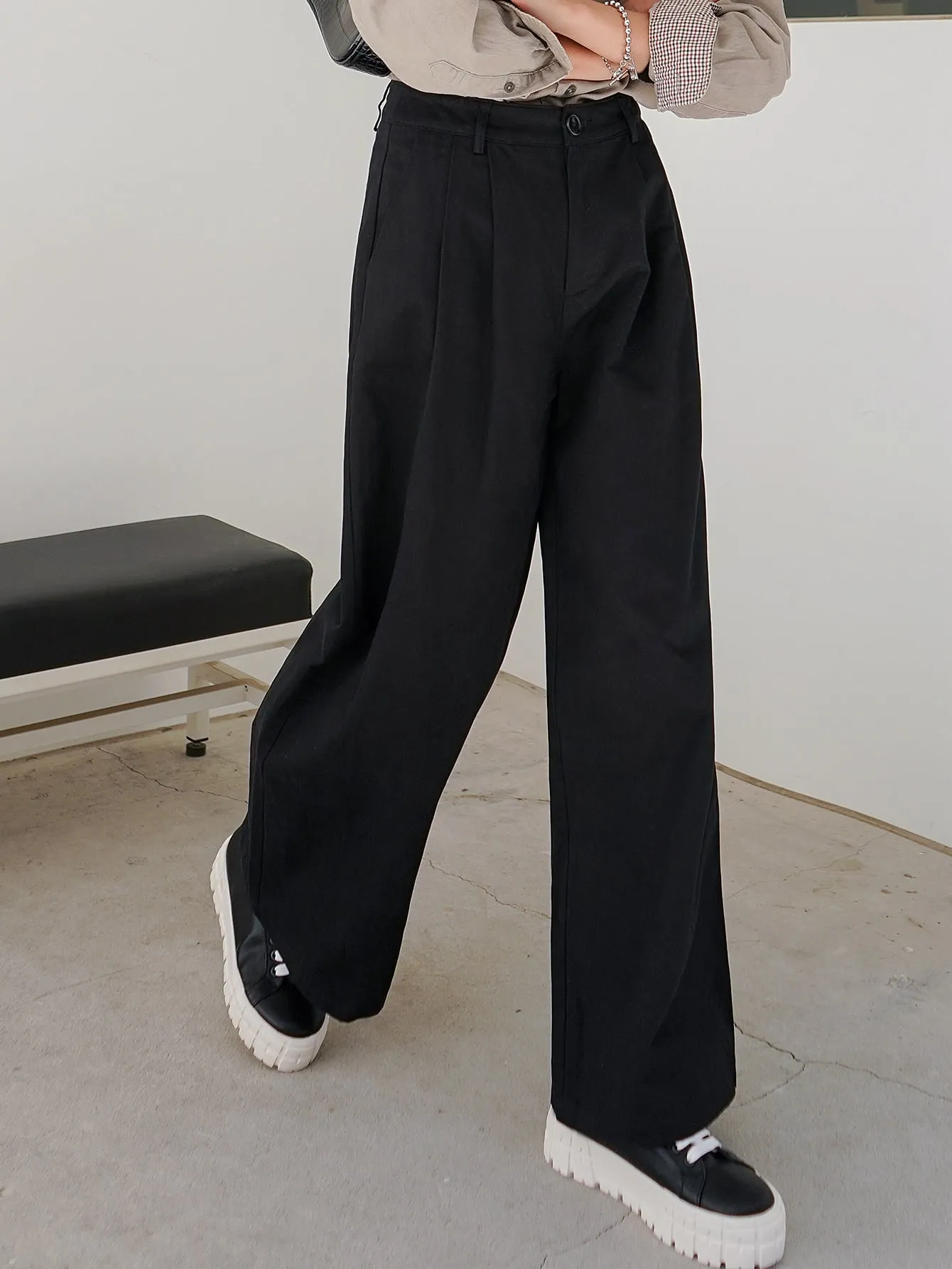 Plain Pocket High Waist Long Women Pants