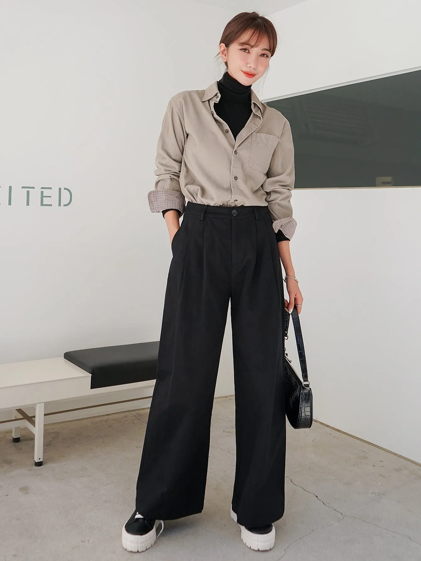 Plain Pocket High Waist Long Women Pants