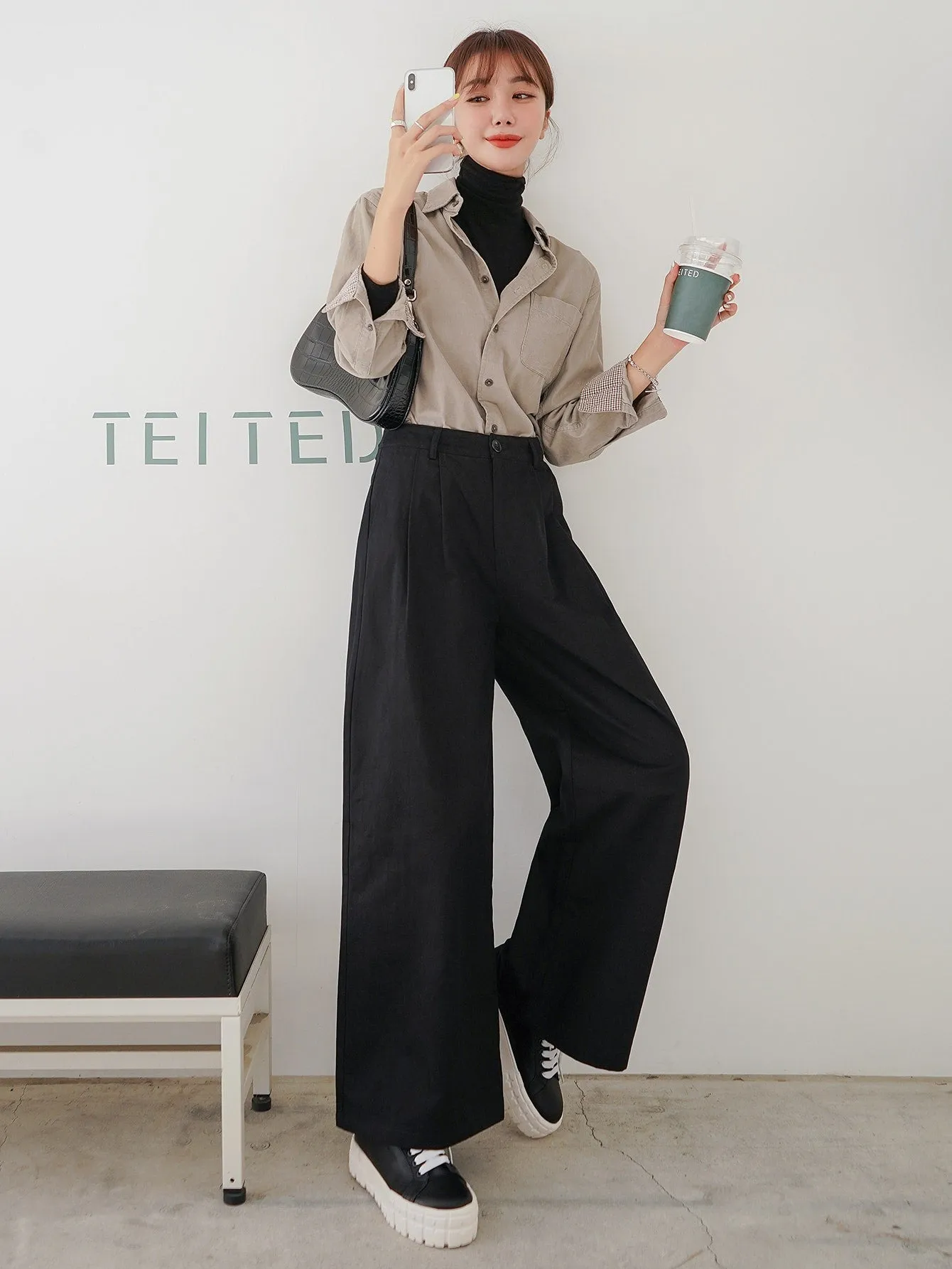 Plain Pocket High Waist Long Women Pants