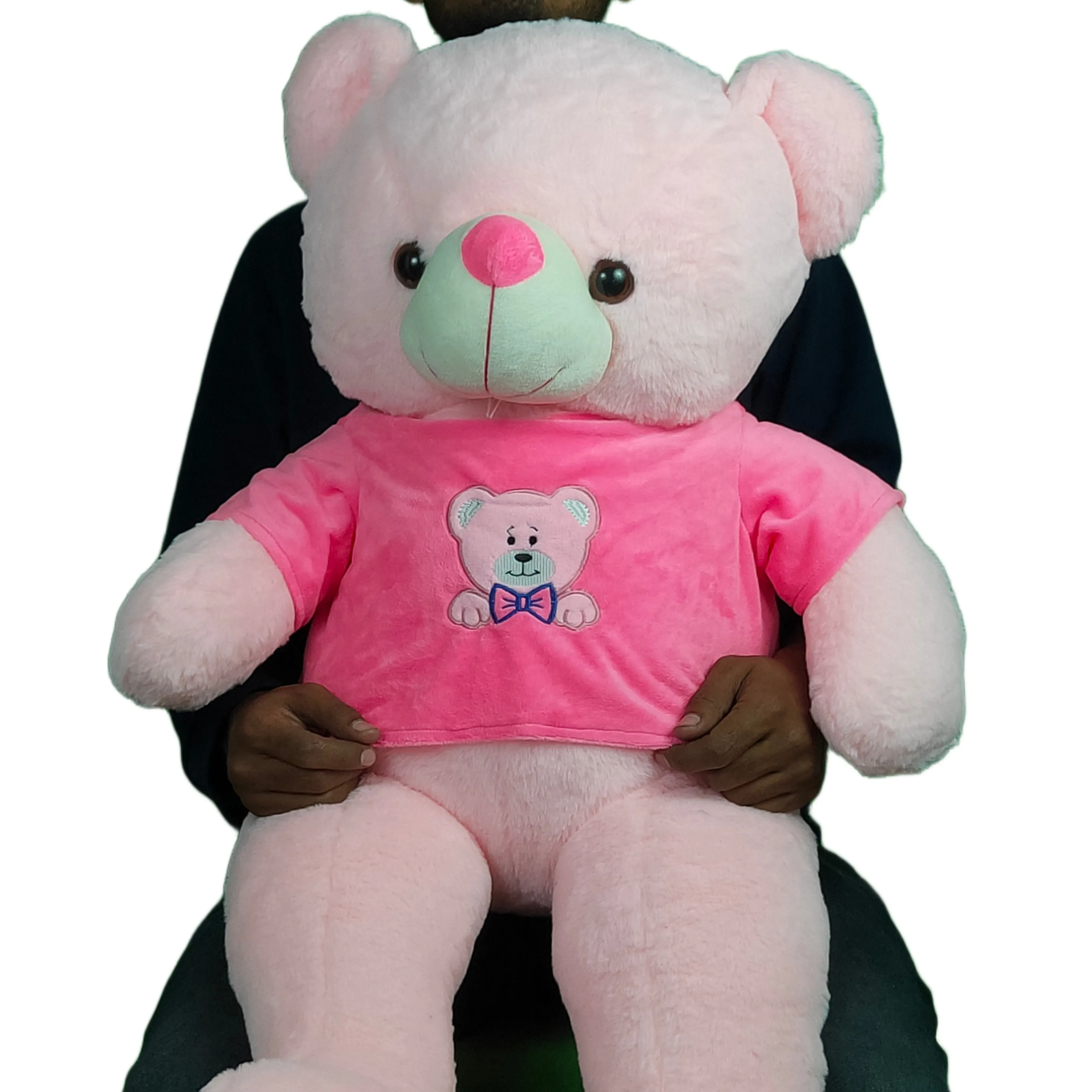 Play Hour Teddy Bear Plush Soft Toy Wearing Pink T-Shirt for Ages 3 Years and Up - Pink, 95cm