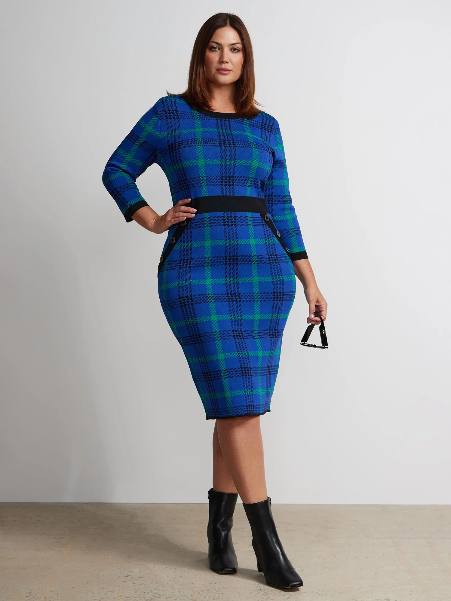 Plus Long Sleeve Plaid Sweater Dress