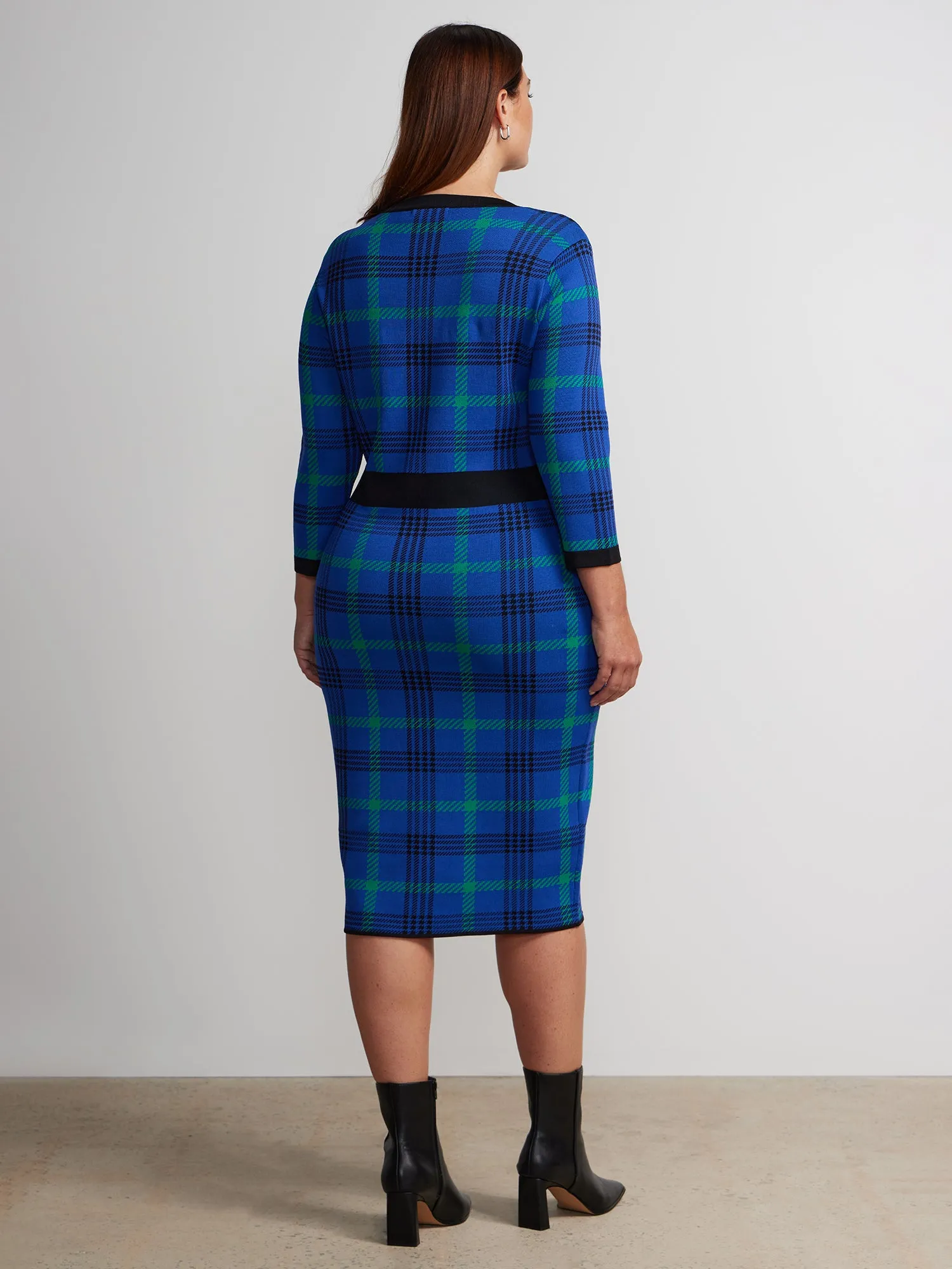 Plus Long Sleeve Plaid Sweater Dress