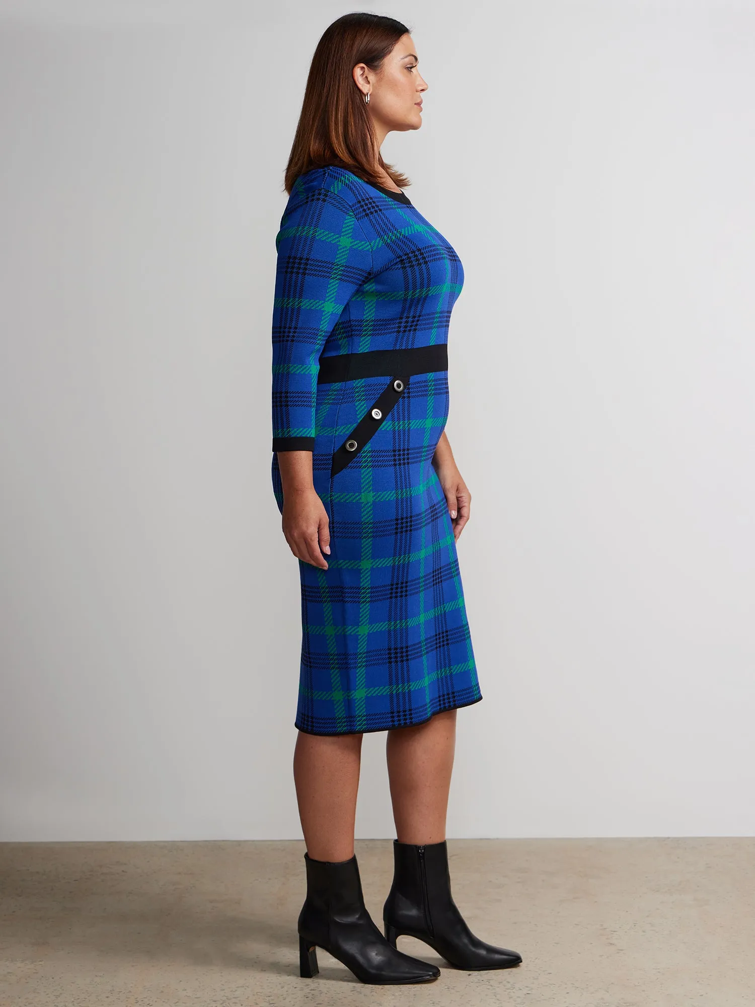 Plus Long Sleeve Plaid Sweater Dress