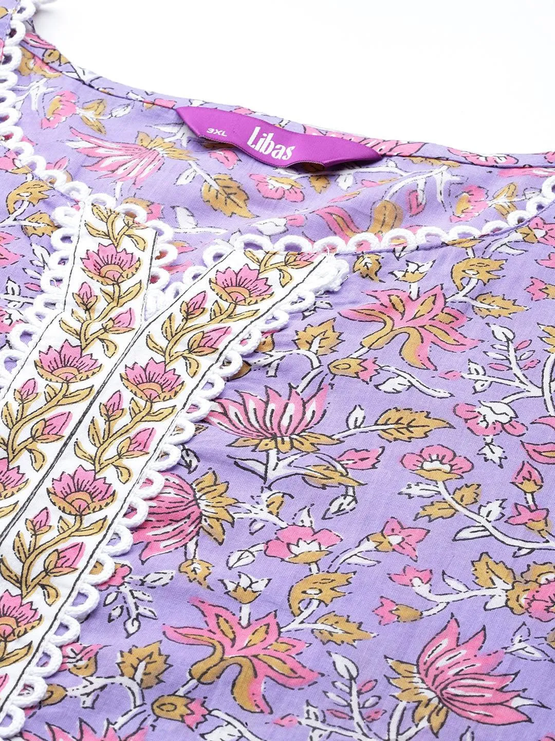 Plus Size Purple Printed Cotton Straight Suit With Dupatta