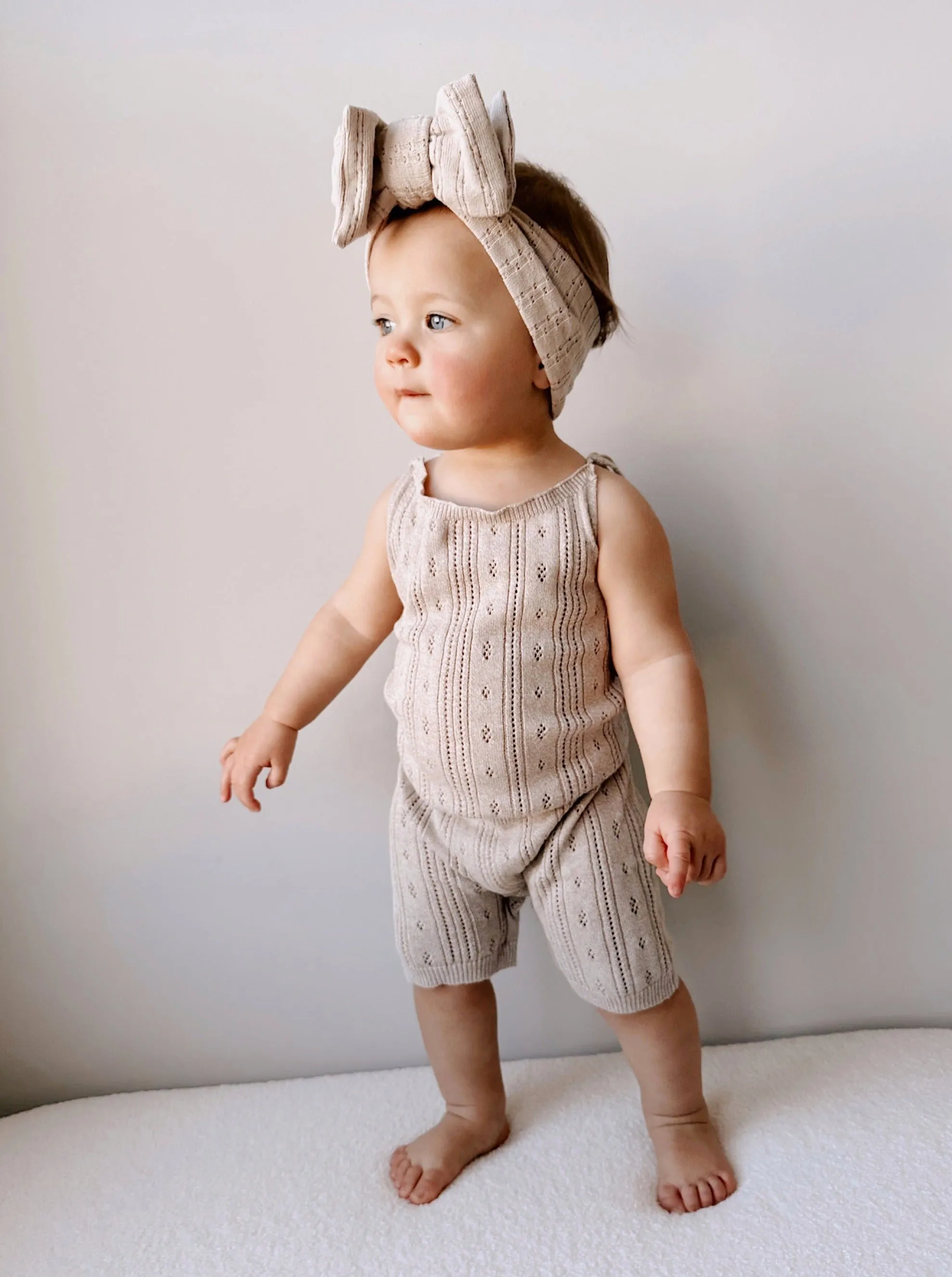 Pointelle Romper - Heather Beige