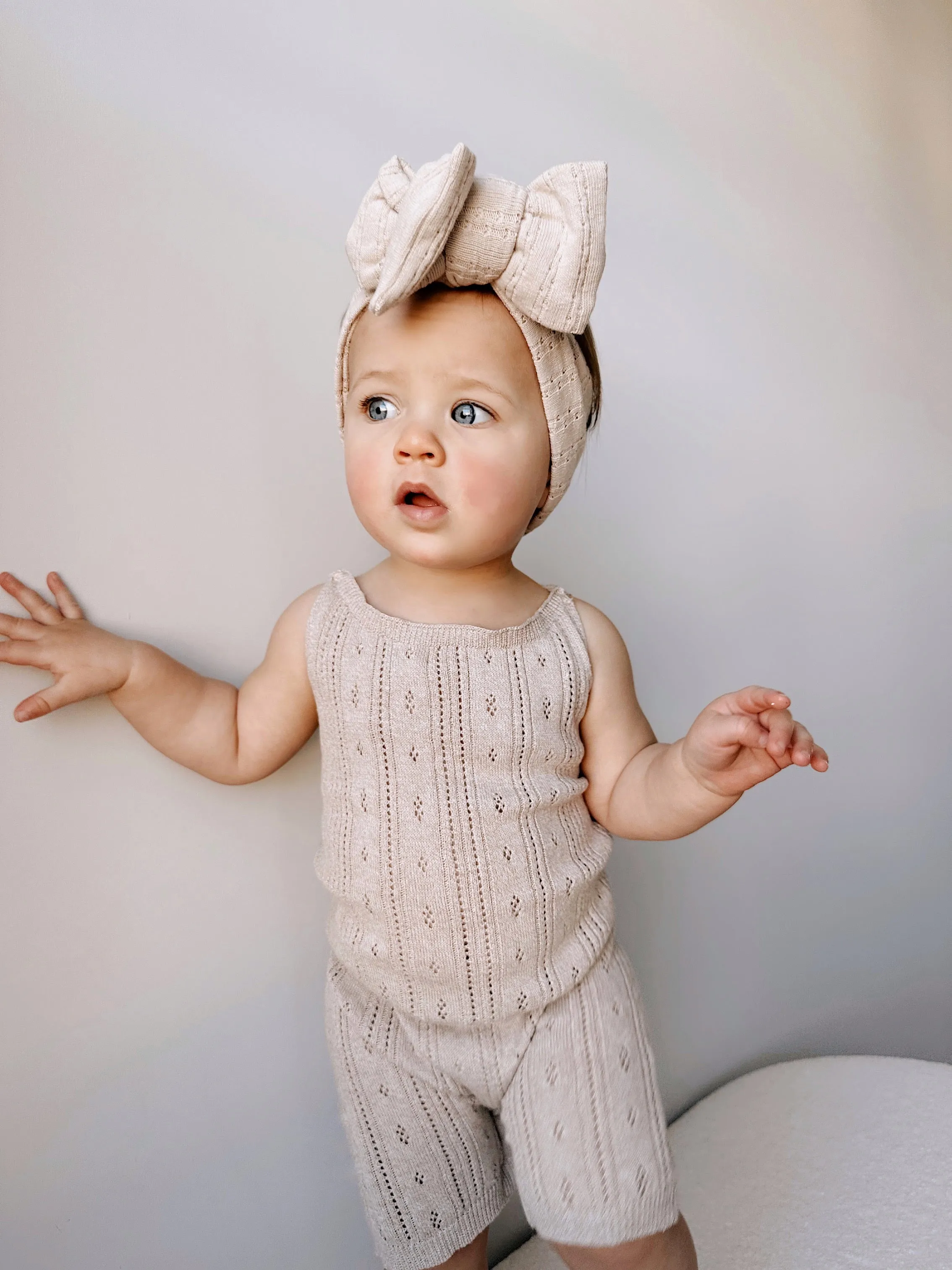 Pointelle Romper - Heather Beige