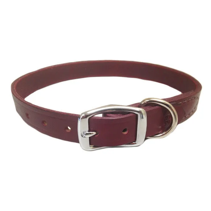 Premium Burgundy Latigo Stitched Leather Dog Collar