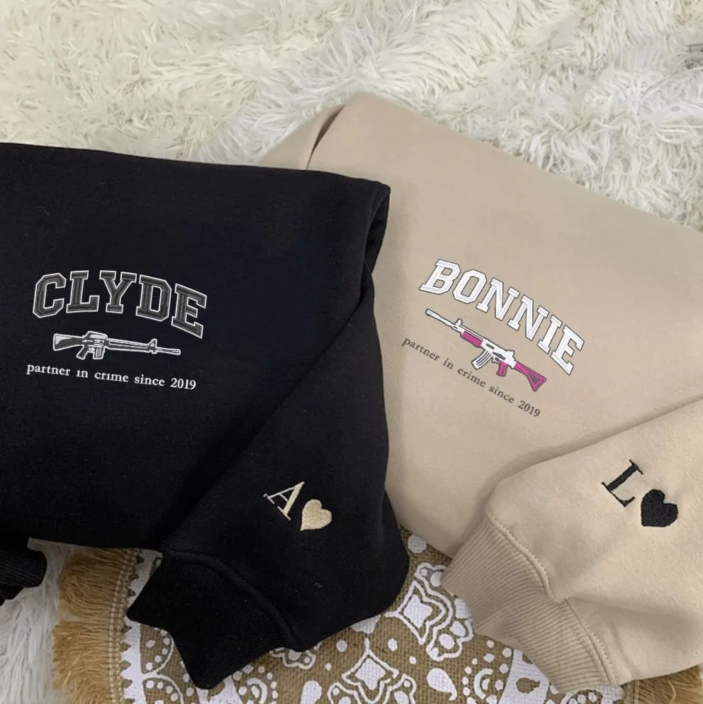 "Bonnie and Clyde" Anniversary Sweatshirt - Personalized Embroidered Sweatshirts For Couples