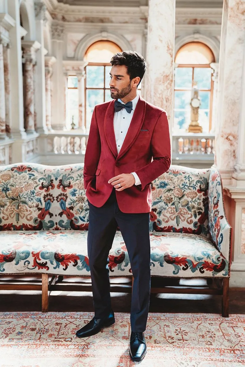 "Venice" Ruby Red Velvet Dinner Jacket (Separates)