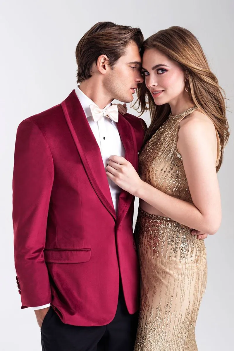 "Venice" Ruby Red Velvet Dinner Jacket (Separates)