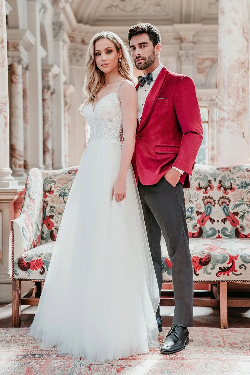 "Venice" Ruby Red Velvet Dinner Jacket (Separates)