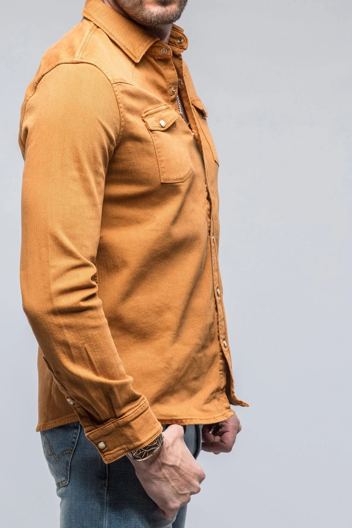 Ranger Colored Denim Snap Shirt In Papaya