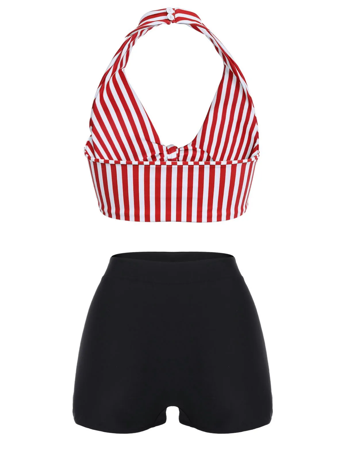 Red 1950s Retro Halter Stripes Bikini Set