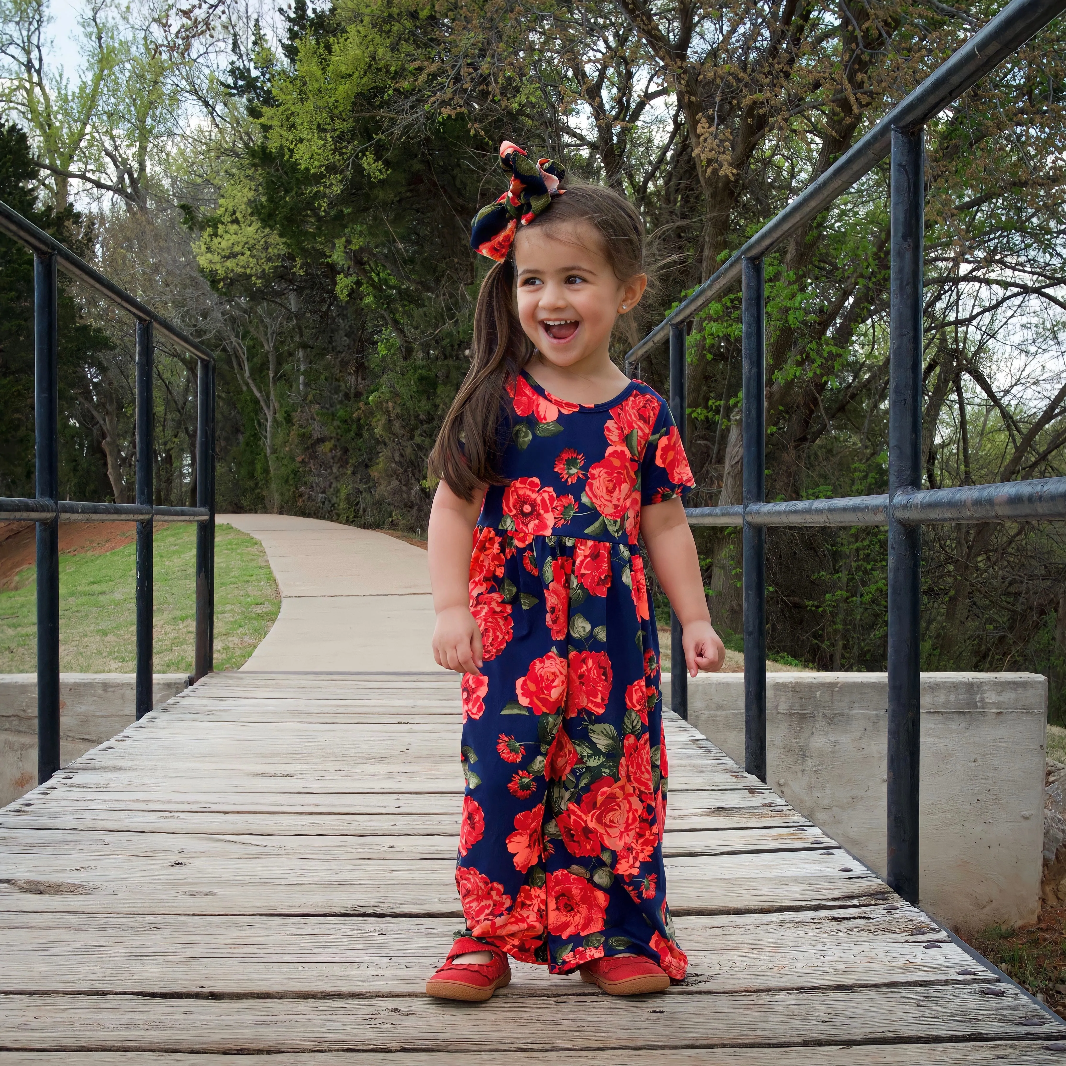 Red Floral Long Leggy Romper