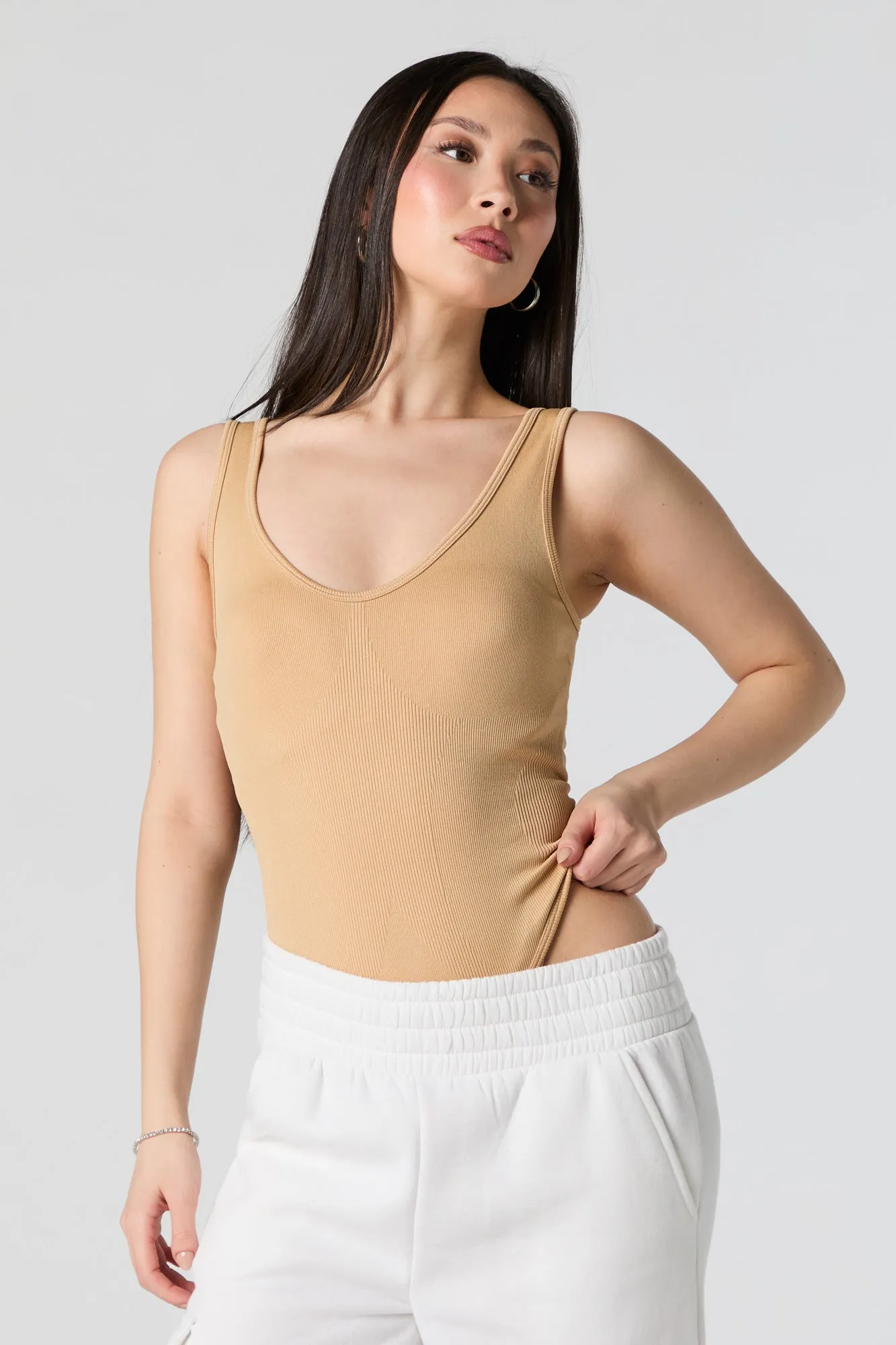 Ribbed Scoop Neck Tank Bodysuit