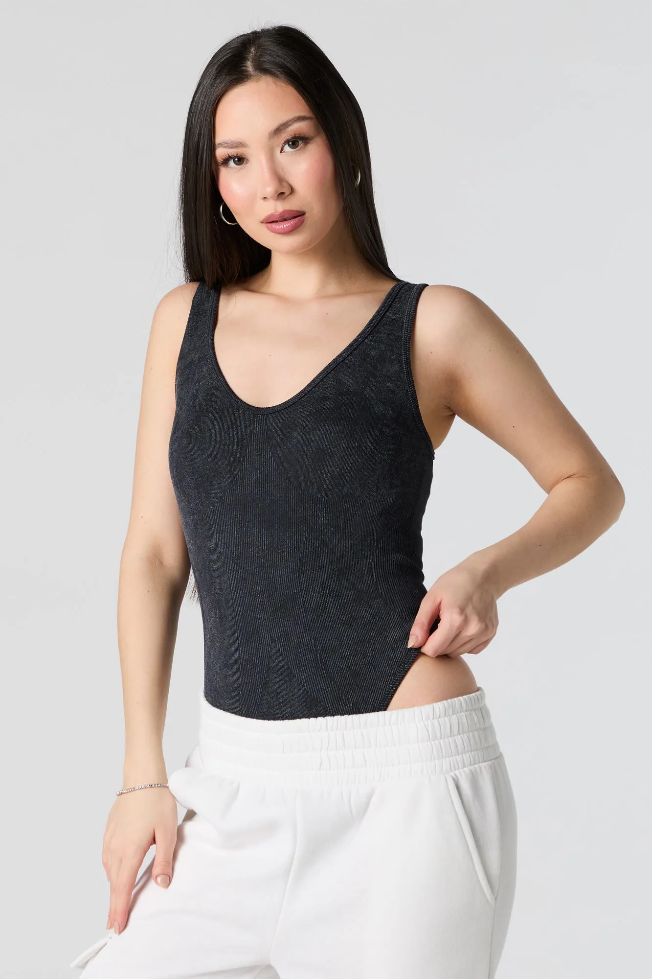 Ribbed Scoop Neck Tank Bodysuit