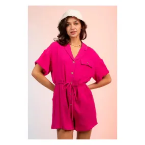 Romper Button Down Gauze Pink