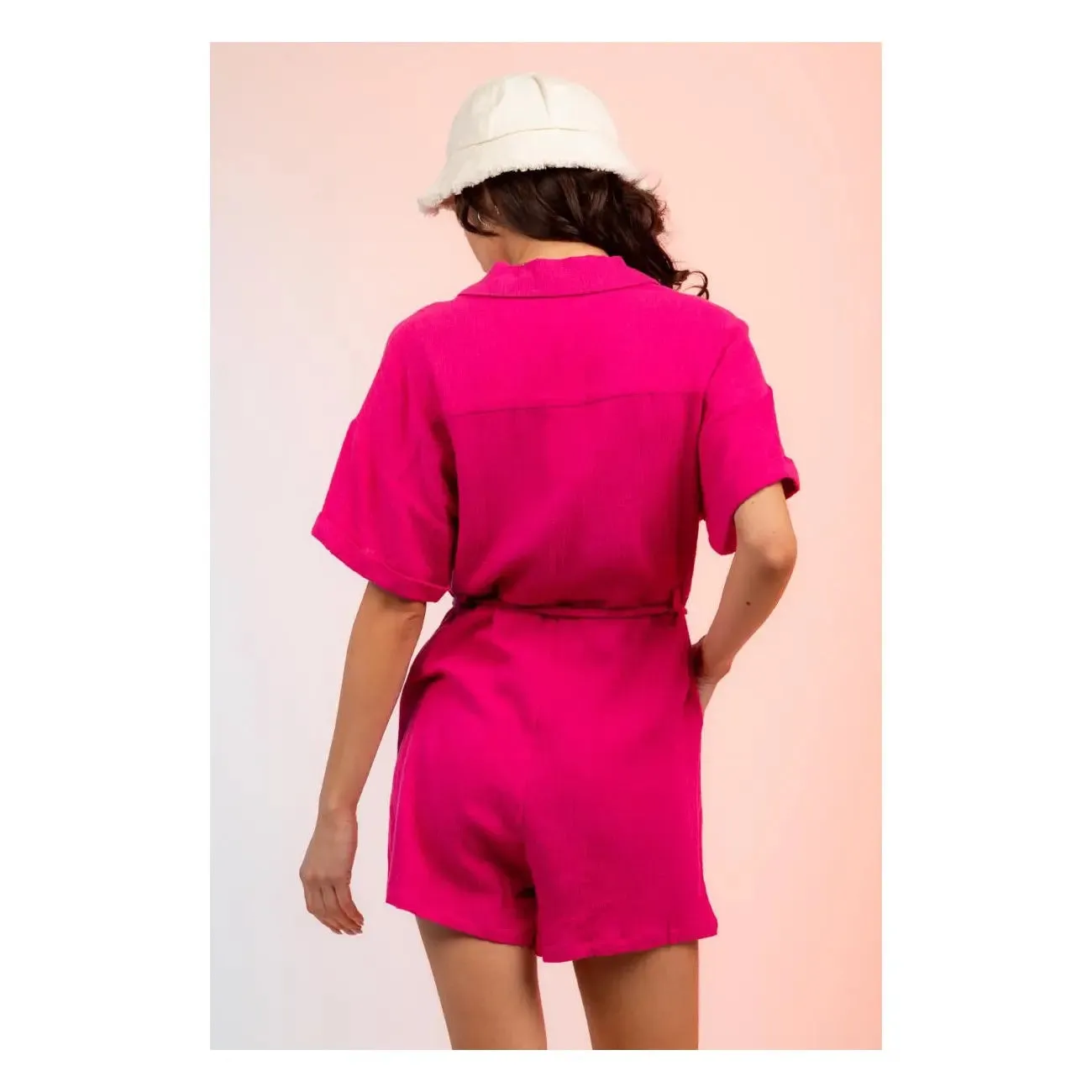 Romper Button Down Gauze Pink