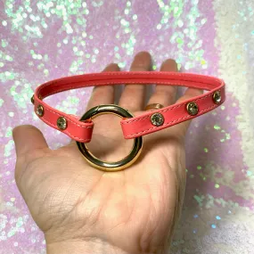 Sample Sale - Rhinestone Sleek Ring of O Collar - Neon Coral and Gold - 12.5"