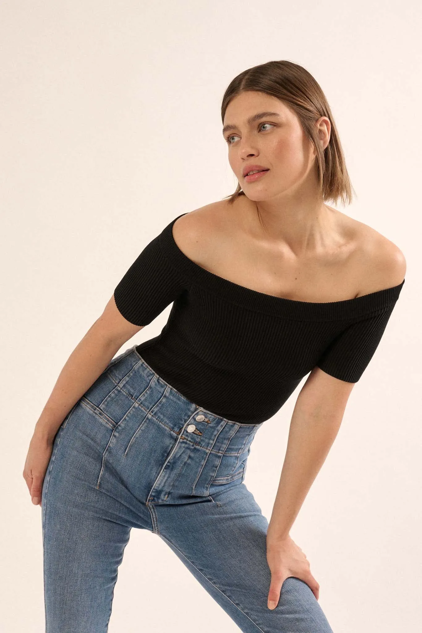 Shaper Fit Off-Shoulder Rib-Knit Bodysuit