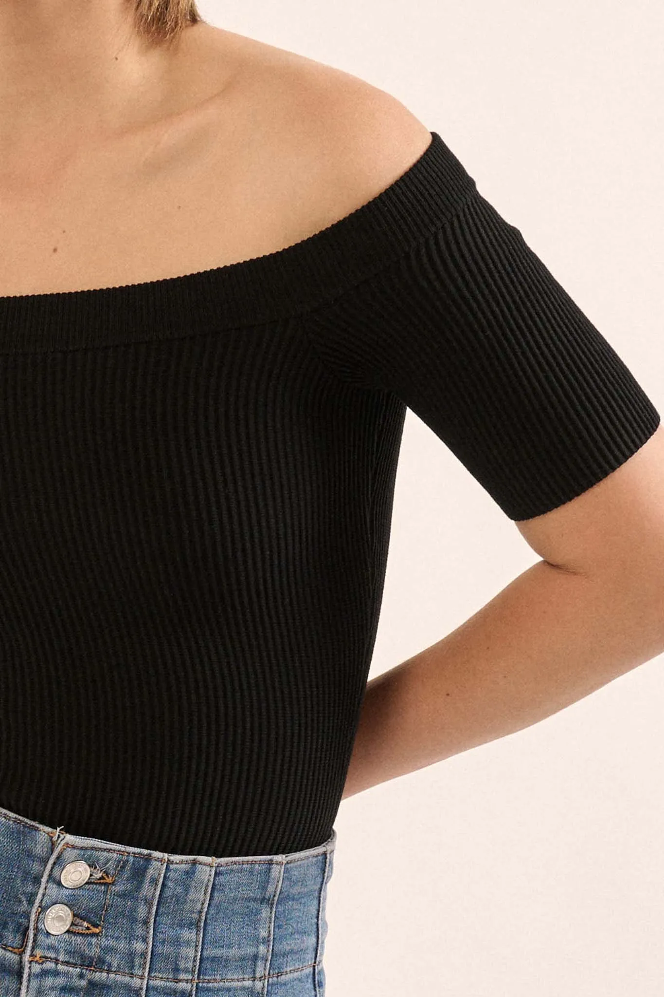 Shaper Fit Off-Shoulder Rib-Knit Bodysuit