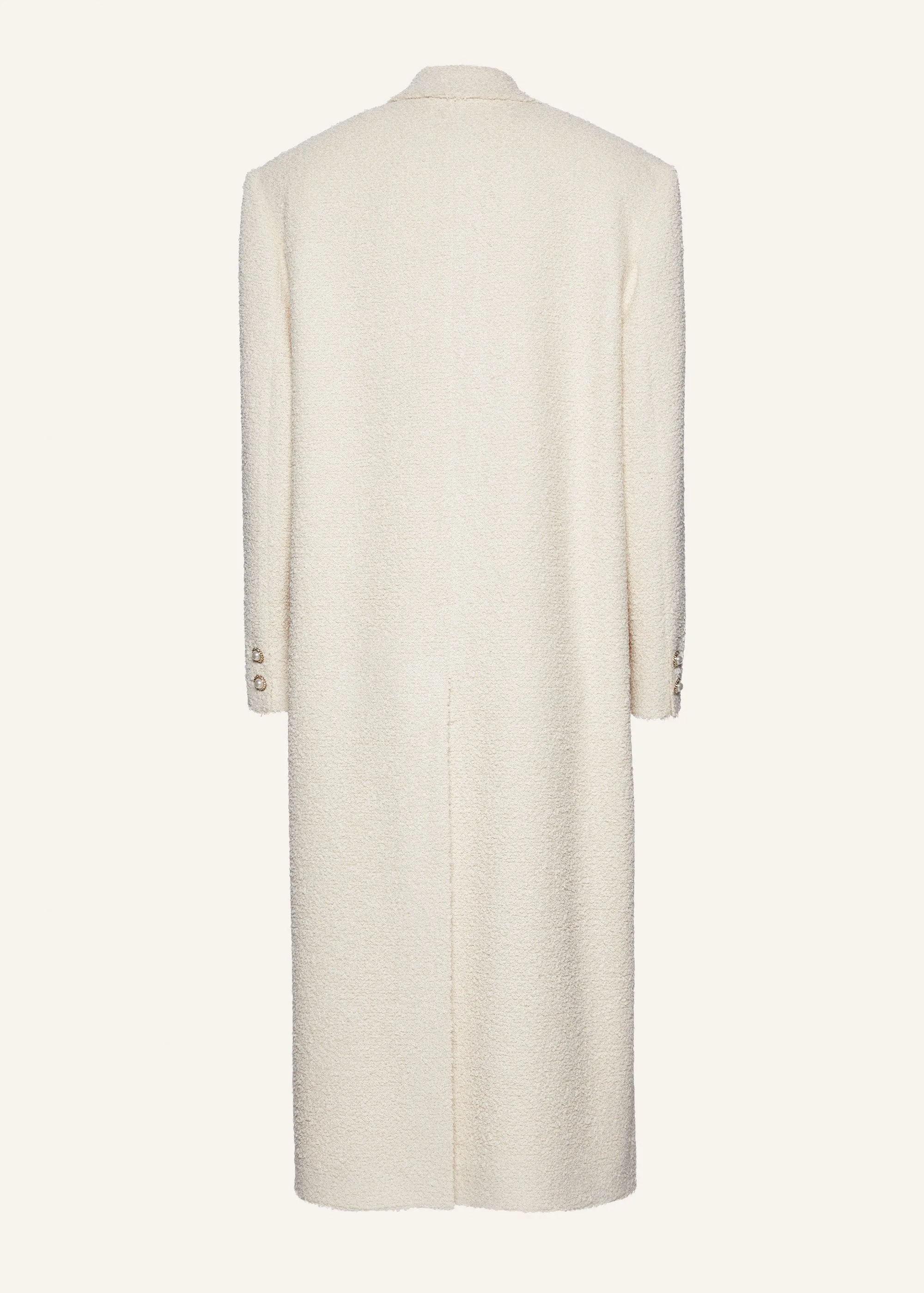 Single breasted long coat in beige bouclé