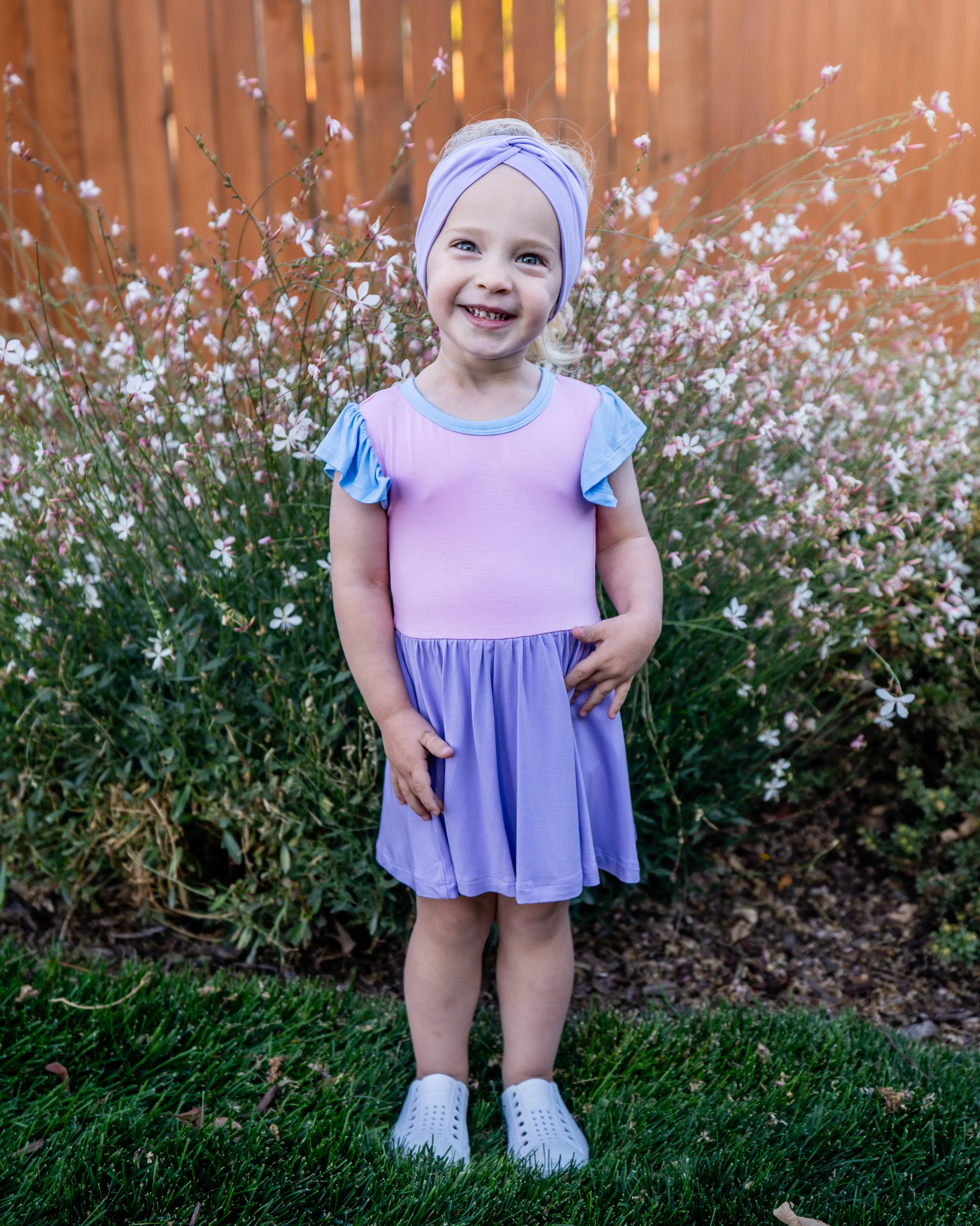 Sky / Petal / Lilac Colorblock | Flutter Bodysuit Dress