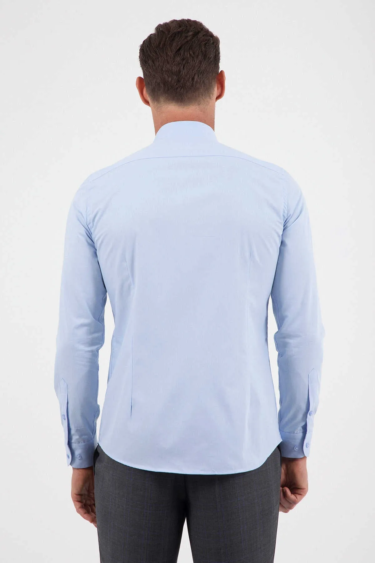 Slim Fit Long Sleeve Plain Cotton Dress Shirt, Ice Blue