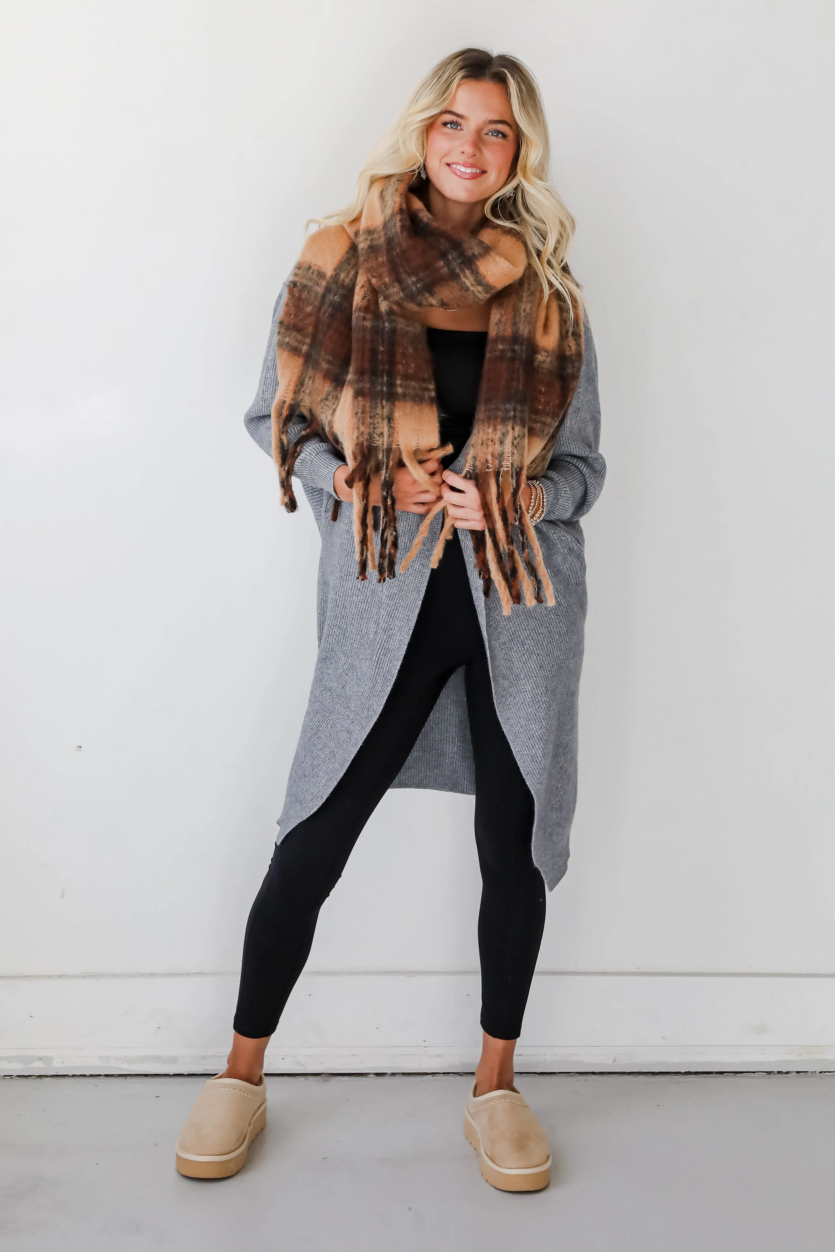 Snuggly Elevation Plaid Fringe Scarf - DOORBUSTER