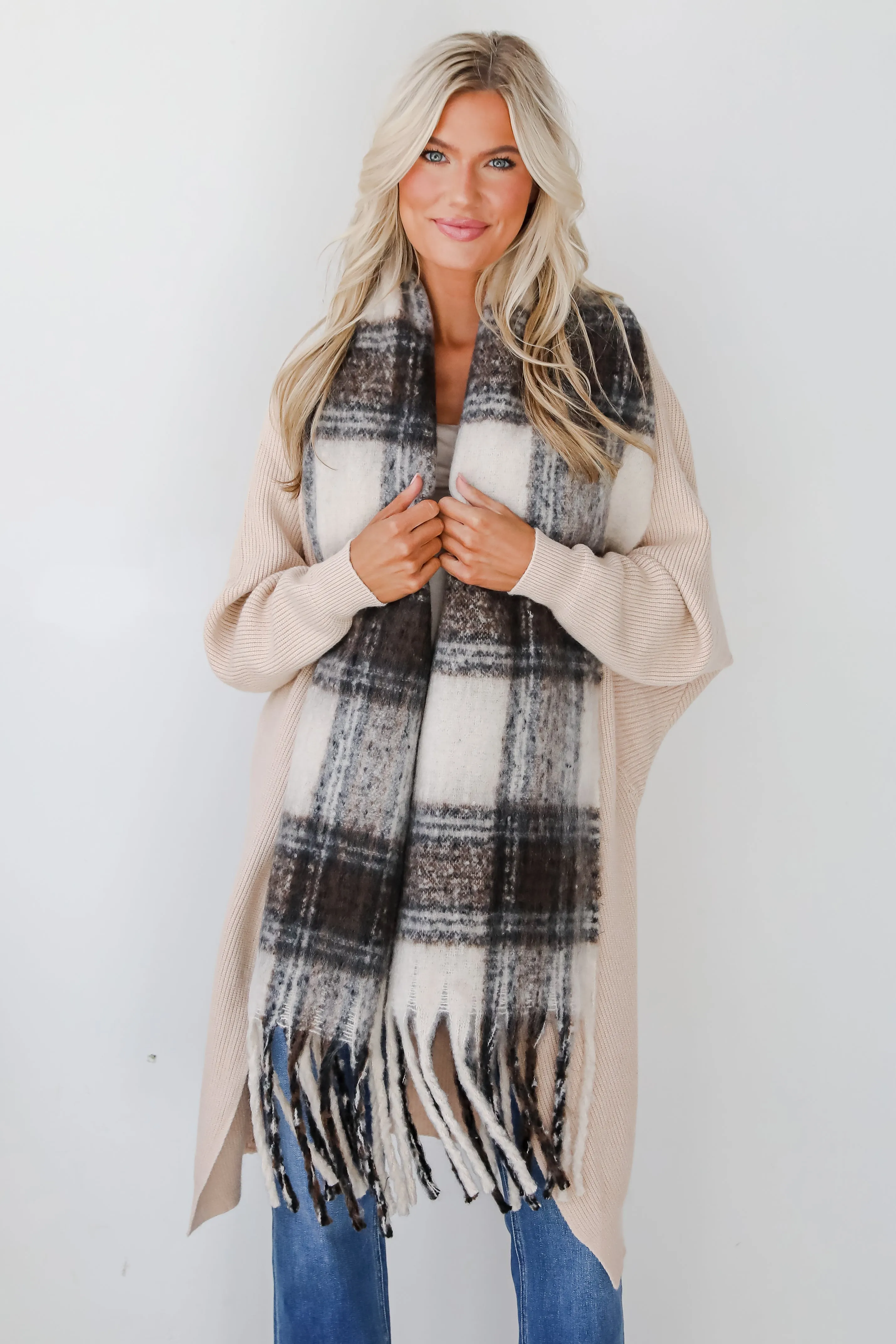 Snuggly Elevation Plaid Fringe Scarf - DOORBUSTER