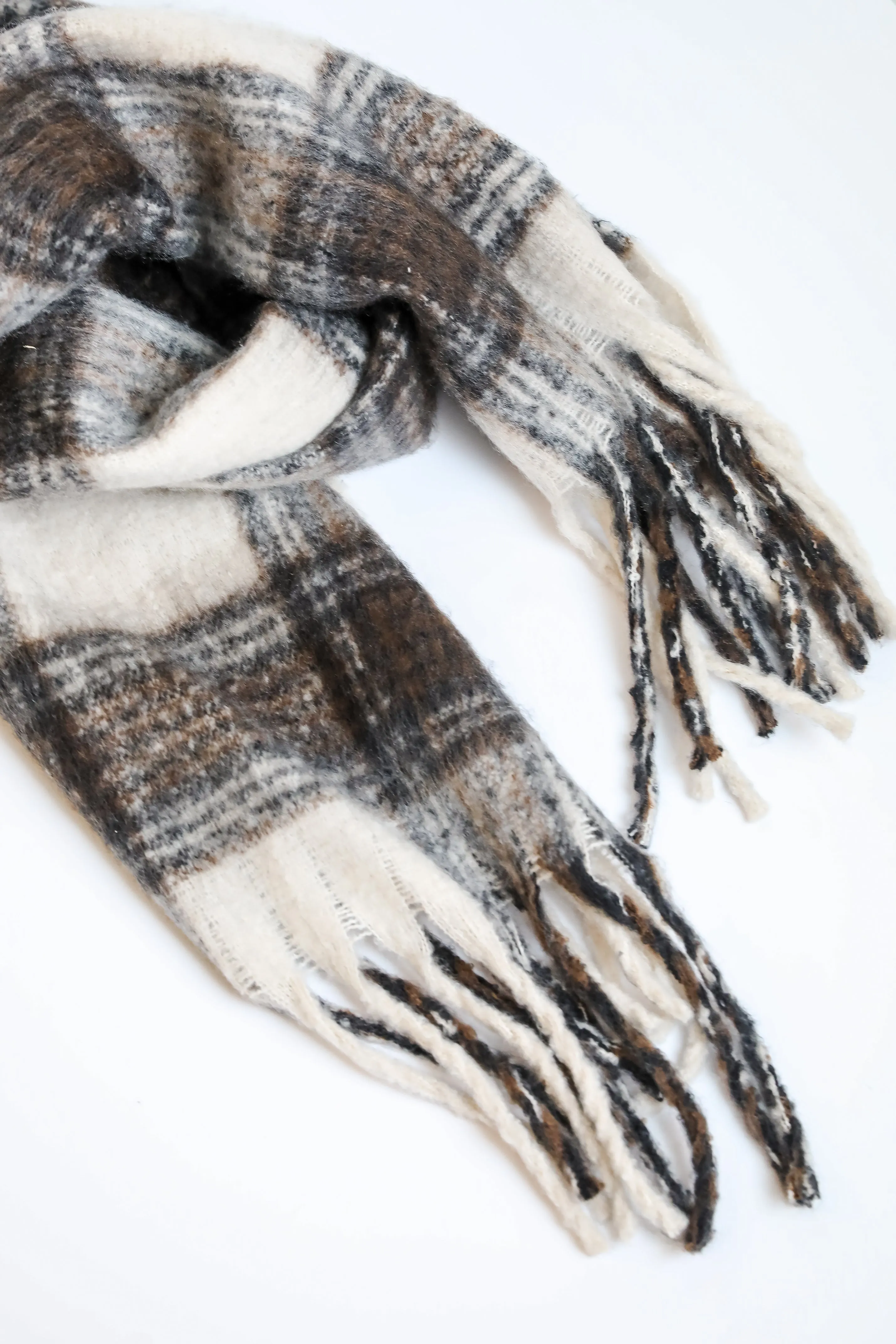 Snuggly Elevation Plaid Fringe Scarf - DOORBUSTER