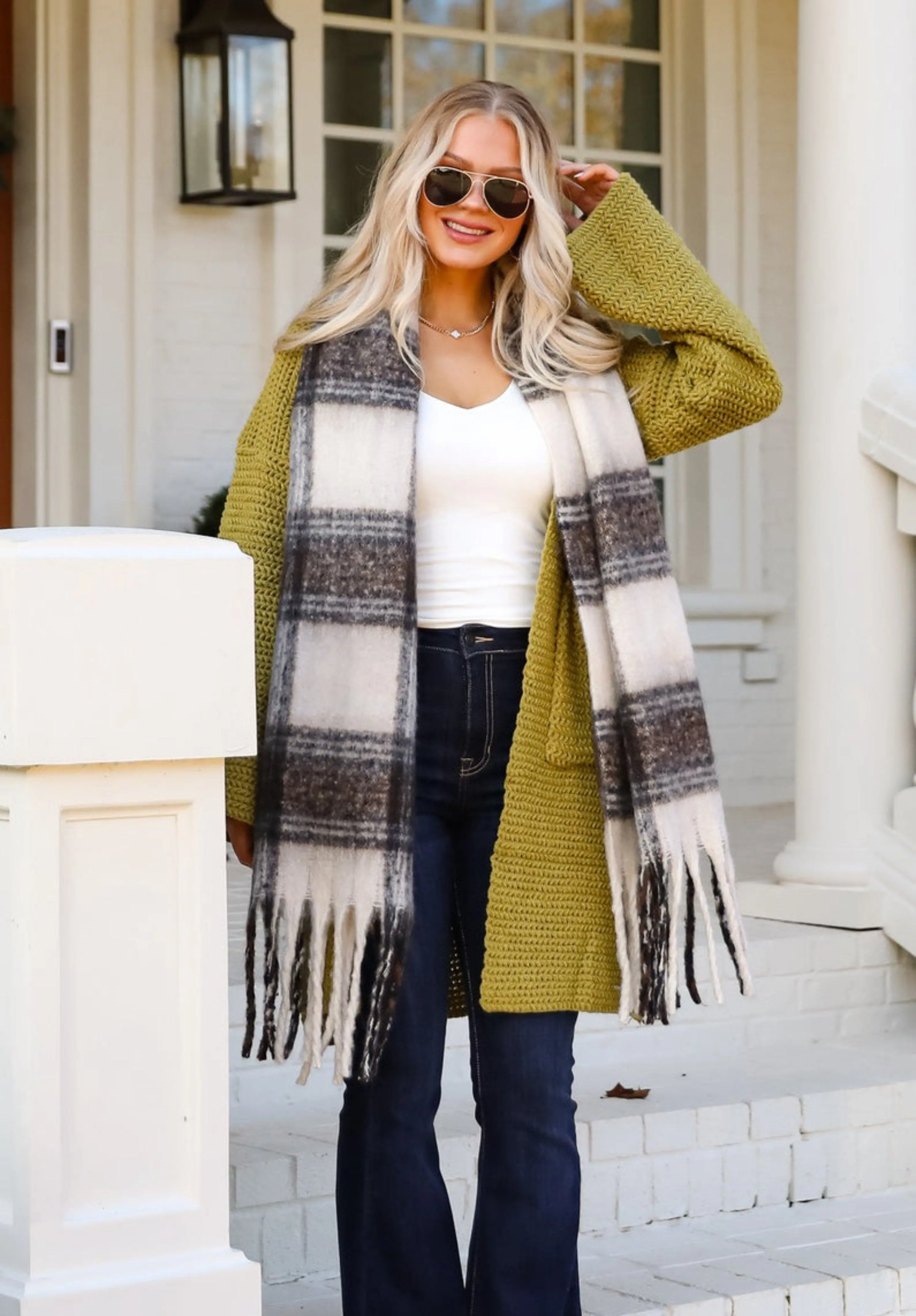 Snuggly Elevation Plaid Fringe Scarf - DOORBUSTER