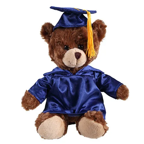 Soft Plush Chocolate Sitting Teddy Bear in Graduation Cap & Gown Stuffed Animal